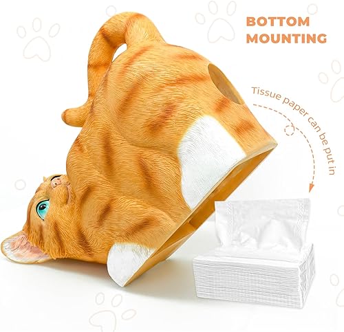 Miniatura 5 de Funda para caja de pañuelos de gato, se adapta a caja de pañuelos de papel de gato naranja cuadrado, decoración Kawaii para baño, mesita de noche,