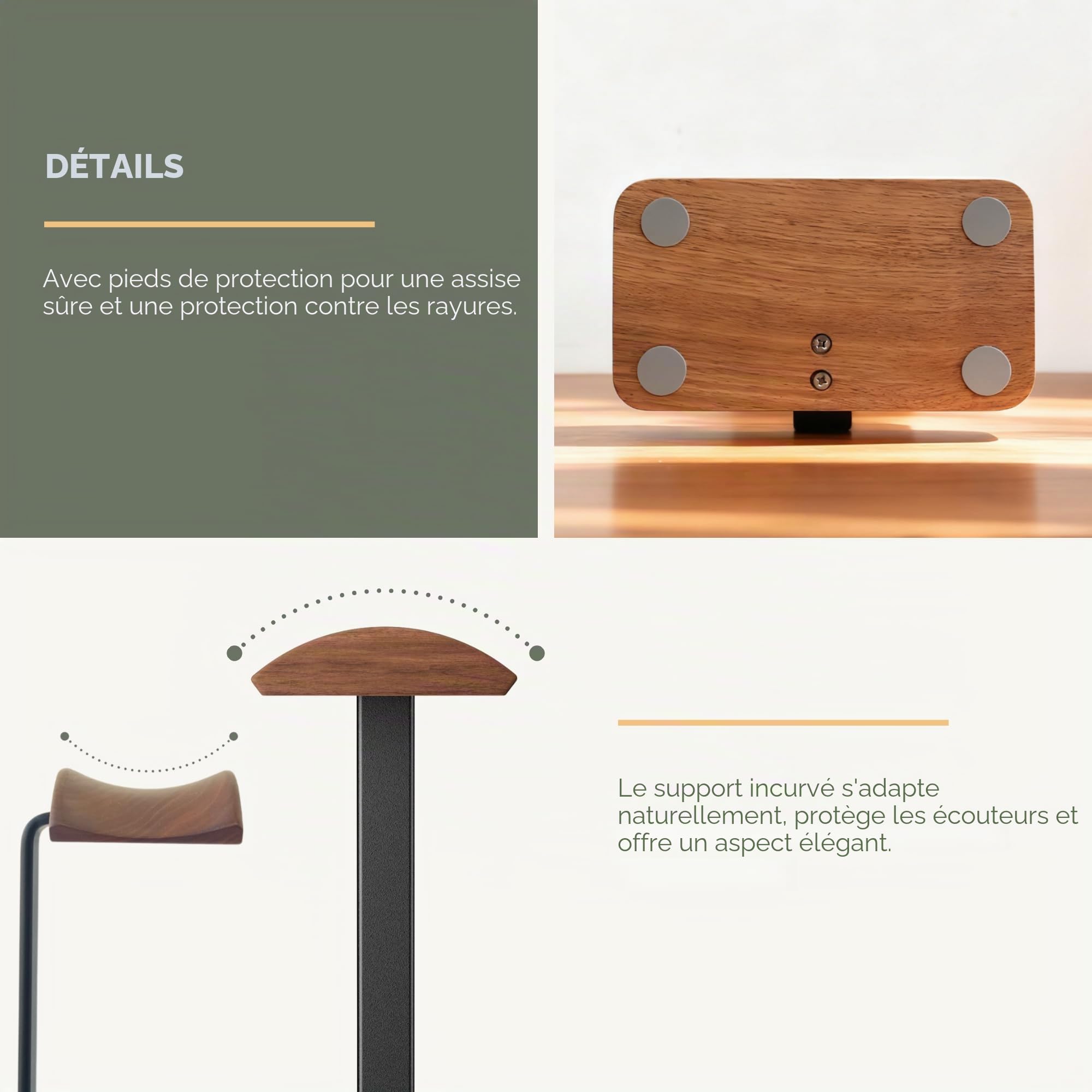 muso wood Support pour casque en noyer, support pour casque en bois avec base de rangement, support pour écouteurs pour le jeu, le bureau et la maison - Compatible avec AirPods Max, Bose, Razer (Noir)