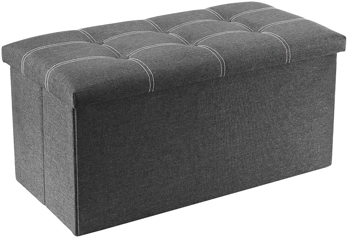 JUGTE Ottoman with Storage 76X38X38 Grey Folding Storage Ottoman, Long Shoes Sofa Bench, Fabric Linen Footrest Stool for Laundry, Storage Space, End of Bed Seat Toys Storage Organizer Bin Box-image-11