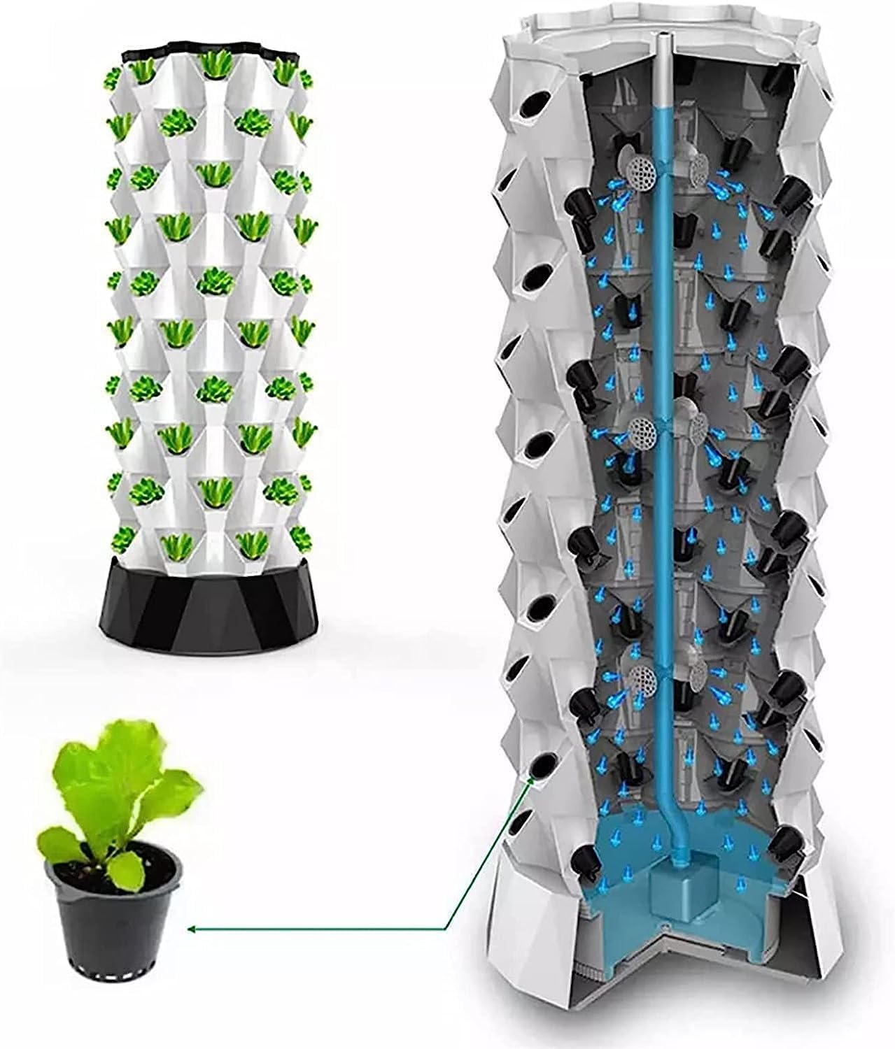 Hydroponic Growing Kits 80-Holes Hydroponics Tower ｜ Dindoor Hydroponics Growing Kit with Hydrating Pump ｜ Aeroponics Growing Kit for Herbs, Fruits and Vegetables