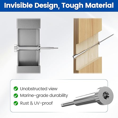 Miniatura 4 de Patente Muzata - Juego de 40 pares de barandillas invisibles para cables de 18 pulgadas, tensor y terminal oculto de acero inoxidable T316 para