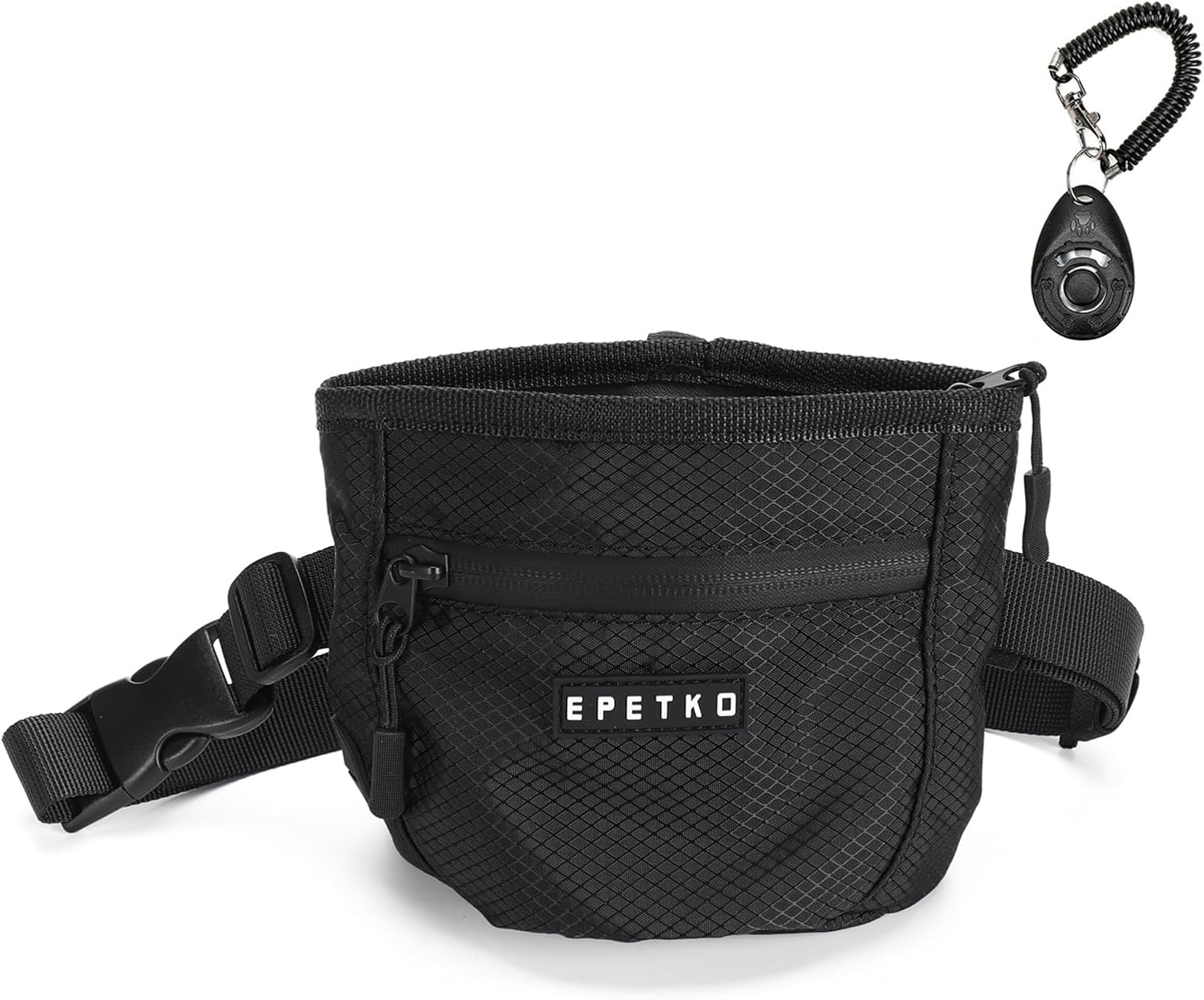 Dog Treat Pouch with Training Clicker, Treat Bag Fanny Pack with Magnetic and Zipper Closure Waterproof and Durable Treat Pouches for Pet Training Walking (Black)