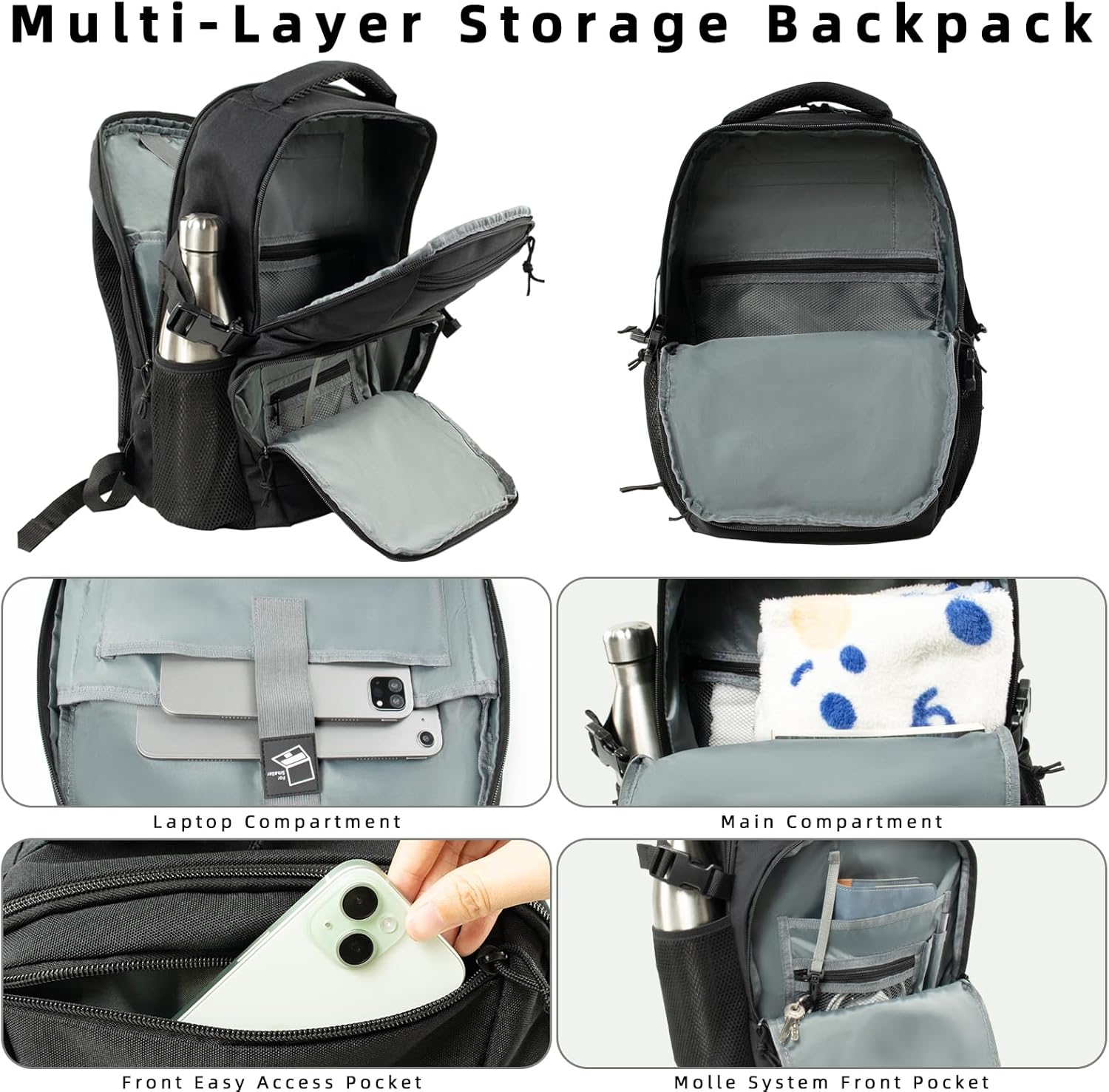 25L Military Travel Laptop Backpack 15.6-inch Backpack For Women Business Carry On Flight Approved Small Black Backpack Bug Out Bag Work Gym Weekend Bag Men's Assault Bags Back Pack