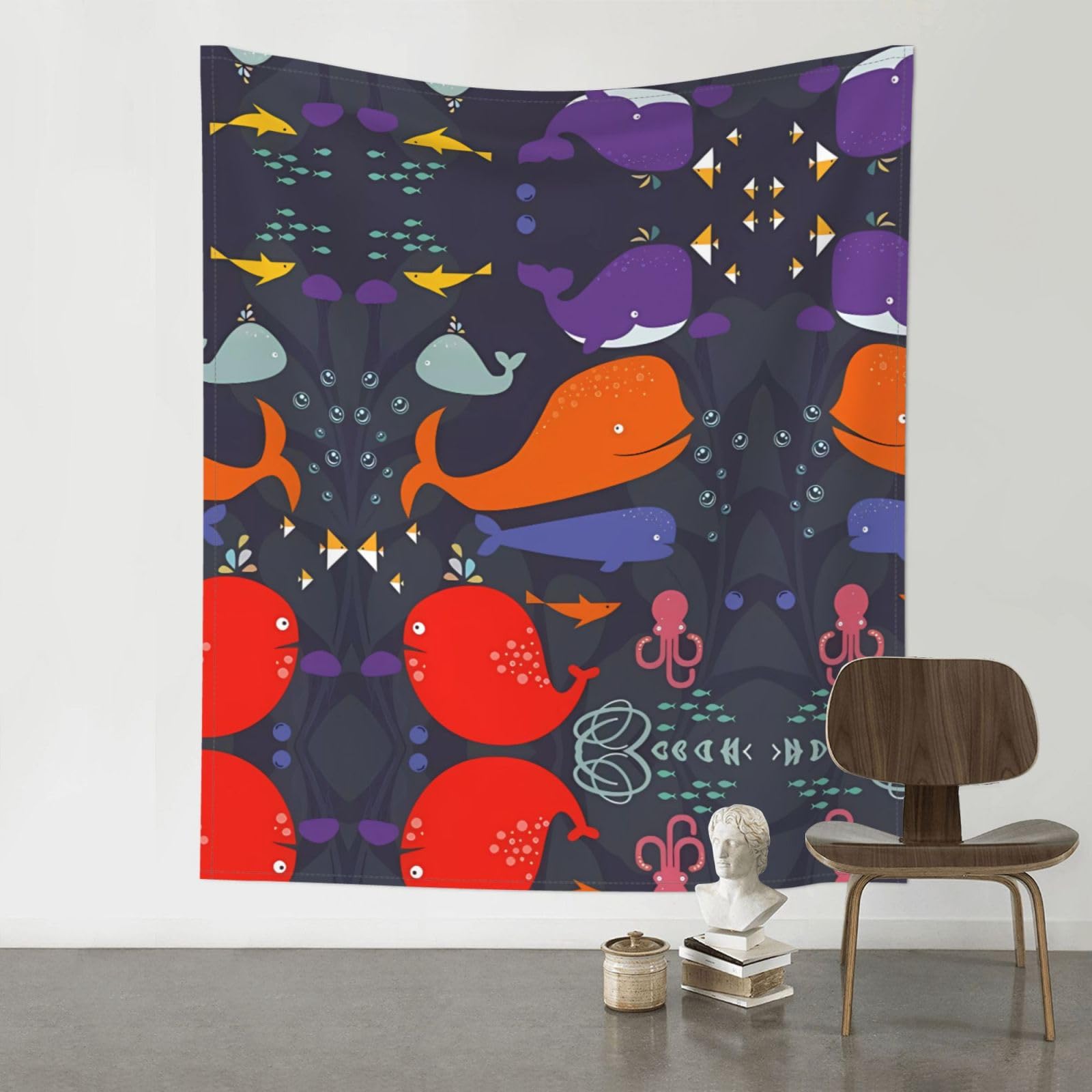 YYHWHJDE Ocean whale fish octopus Prints 60x51in Wall Tapestry – Boho Decor Throw Blanket for Bedroom, Dorm, Beach Cover, Picnic & More