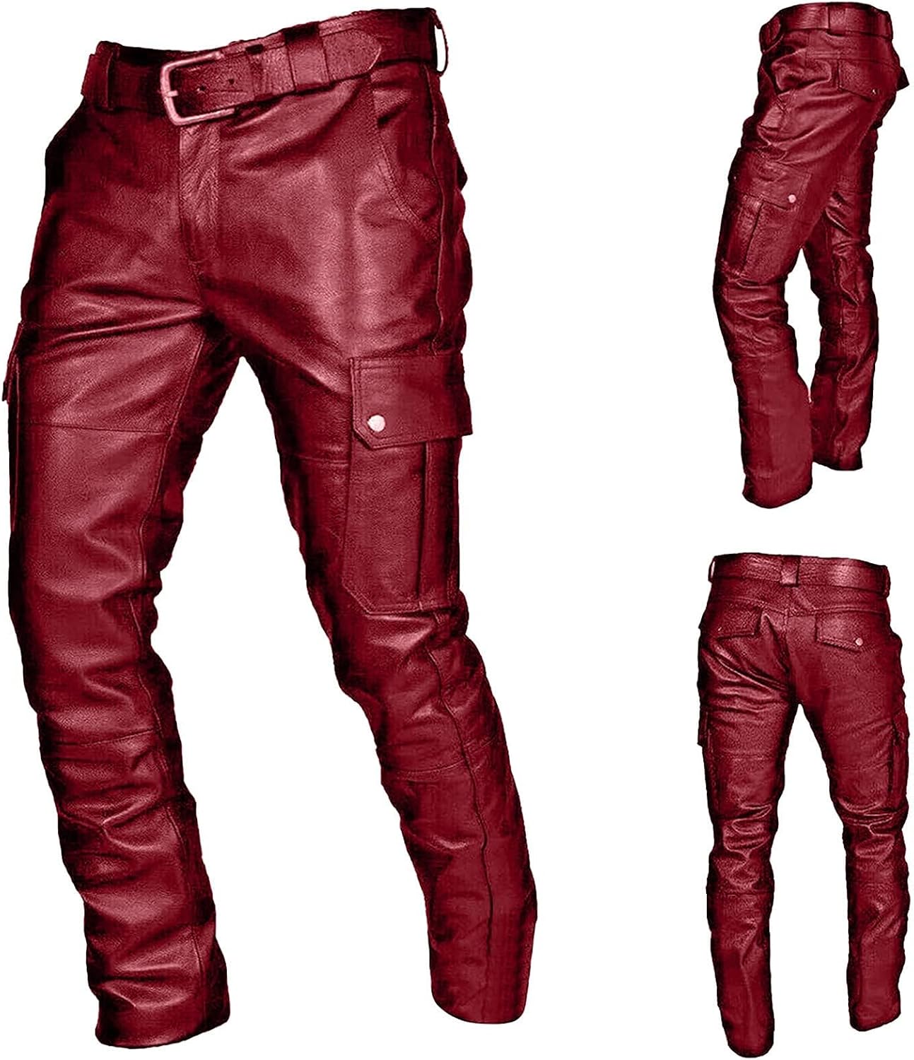 Steampunk Faux Leather Pants for Men Slim Fit Motorcycle Biker Goth Hip Hop Trousers Retro Halloween Cosplay Pants