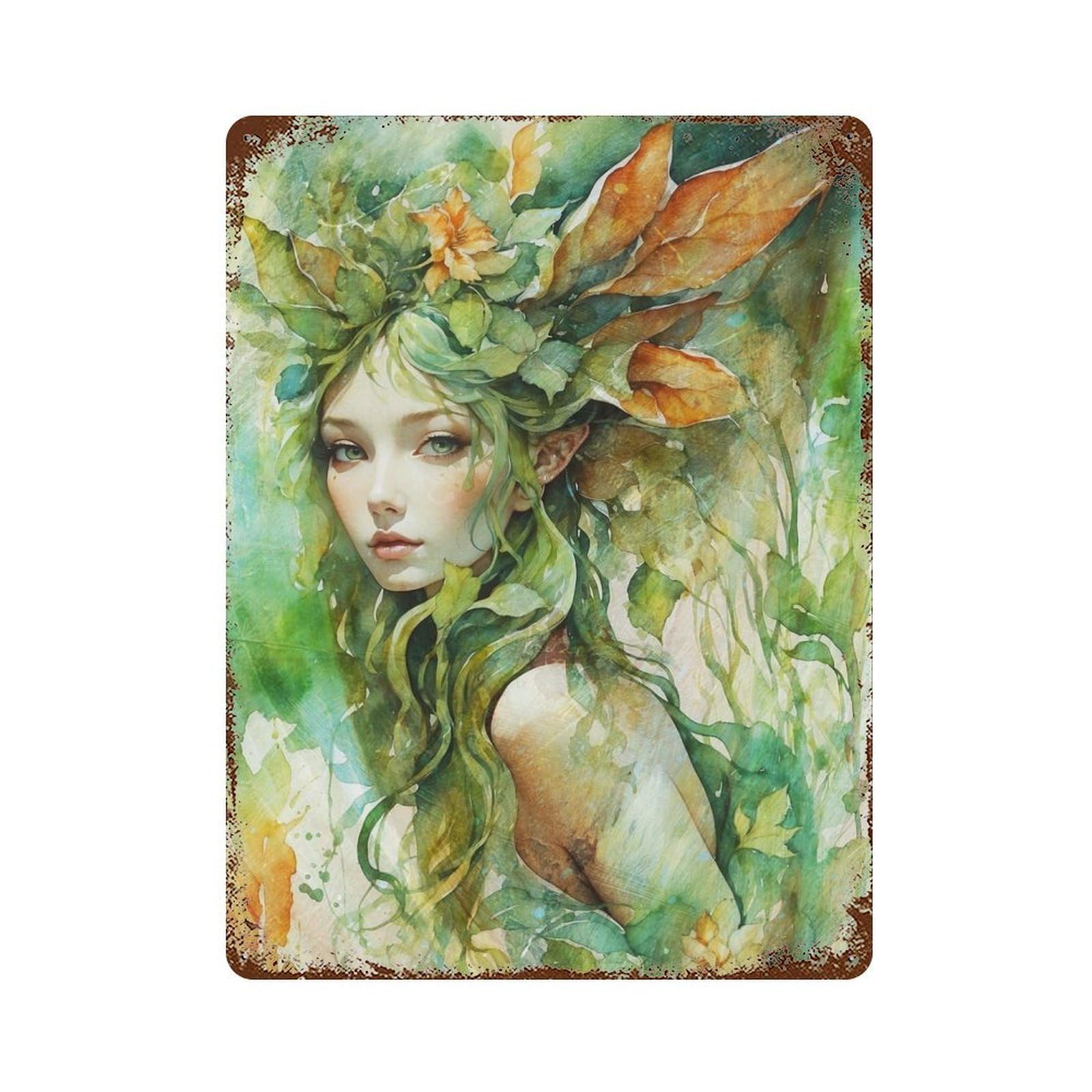 Green Leafy Forest Fey Rusty Metal Tin Sign 15.7"x11.8", Industrial Home Decor for Garage, Pub Or Kitchen