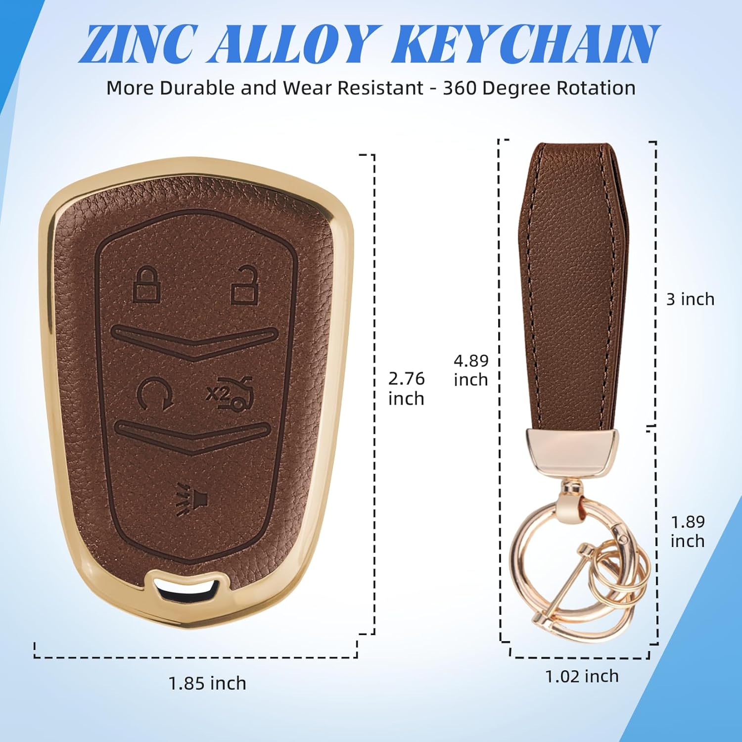 Mild East for Cadillac Key Fob Cover, Soft TPU Leather Remote Car Key Cover Compatible with Cadillac ATS CTS CT6 DTS Escalade STS SRX XTS XT4 XT5 XT6, 5-6 Buttons (Brown, 5 Buttons)