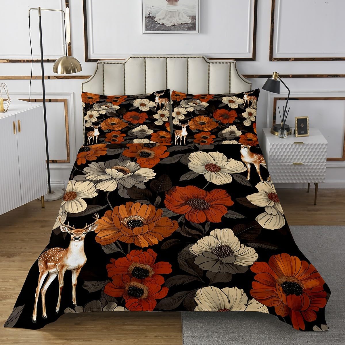 Erosebridal Chic Floral Twin Quilt Set for Girls Boys Moose