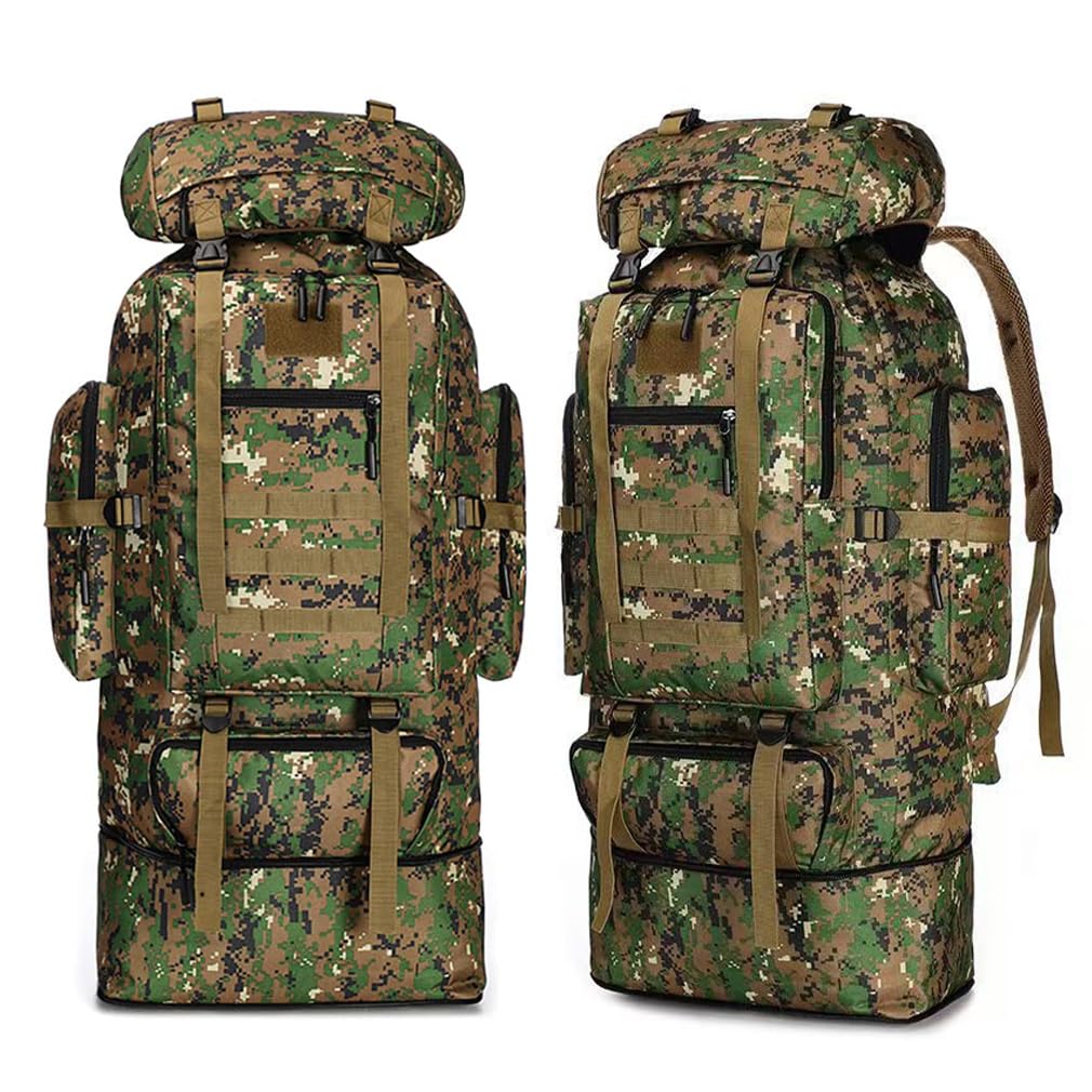 Mochila de senderismo 100L Mochila de senderismo de gran capacidad Mochila universal al aire libre Mochila de camping deportes Mochila de viaje Daypack para hombres mujeres (camuflaje de la selva),