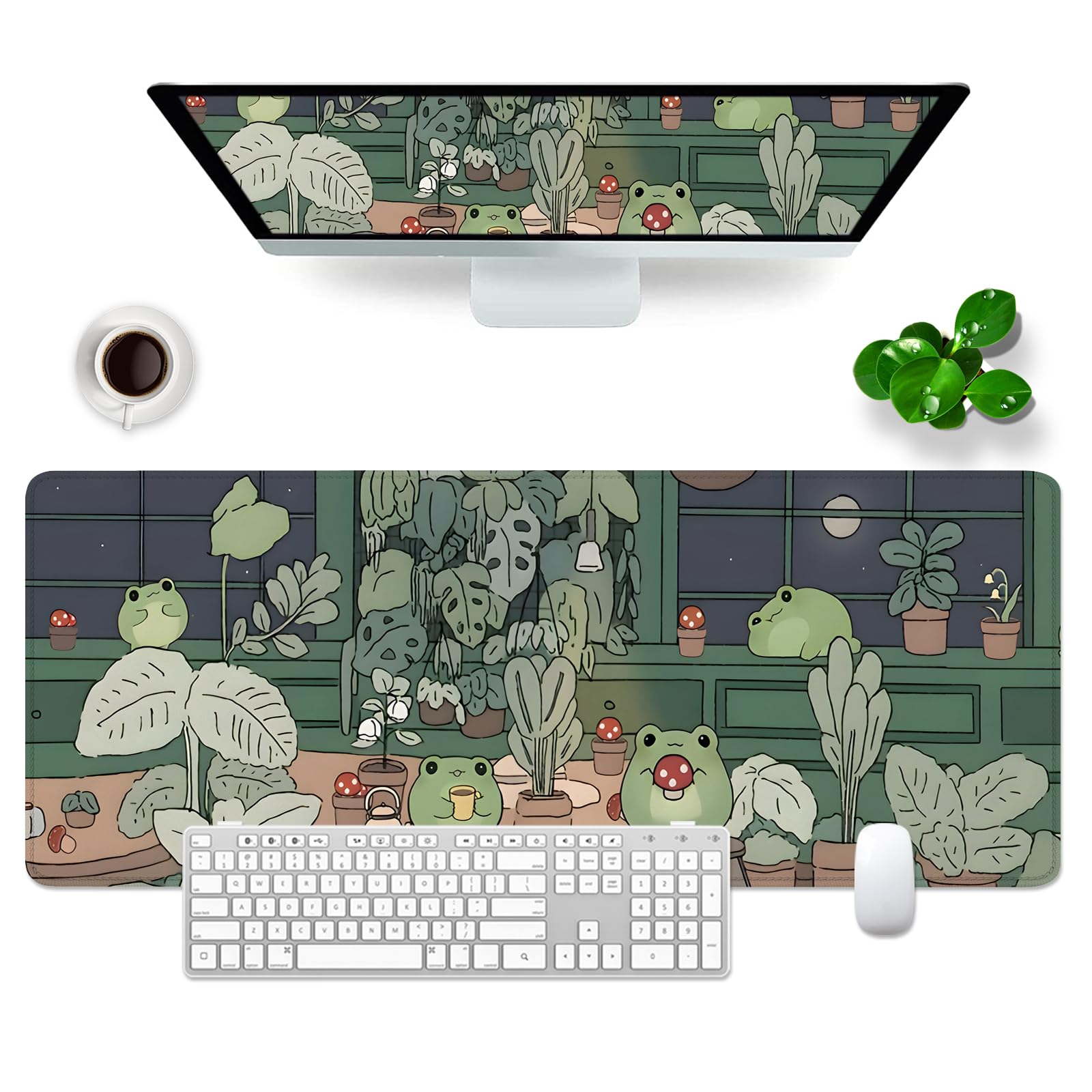 VYEUIAO Grün Gaming Mousepad Frösche Schreibtischunterlage 800x300mm XL Mousepad Die Frosch familie Großes Mauspad, Computer PC Professionelle Gamer Mousepad,Tastatur Pad