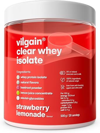 Vilgain Clear Whey Isolate 500g Refreshing Protein Lemonade with 84% Protein | Naturally Sweetened with Stevia