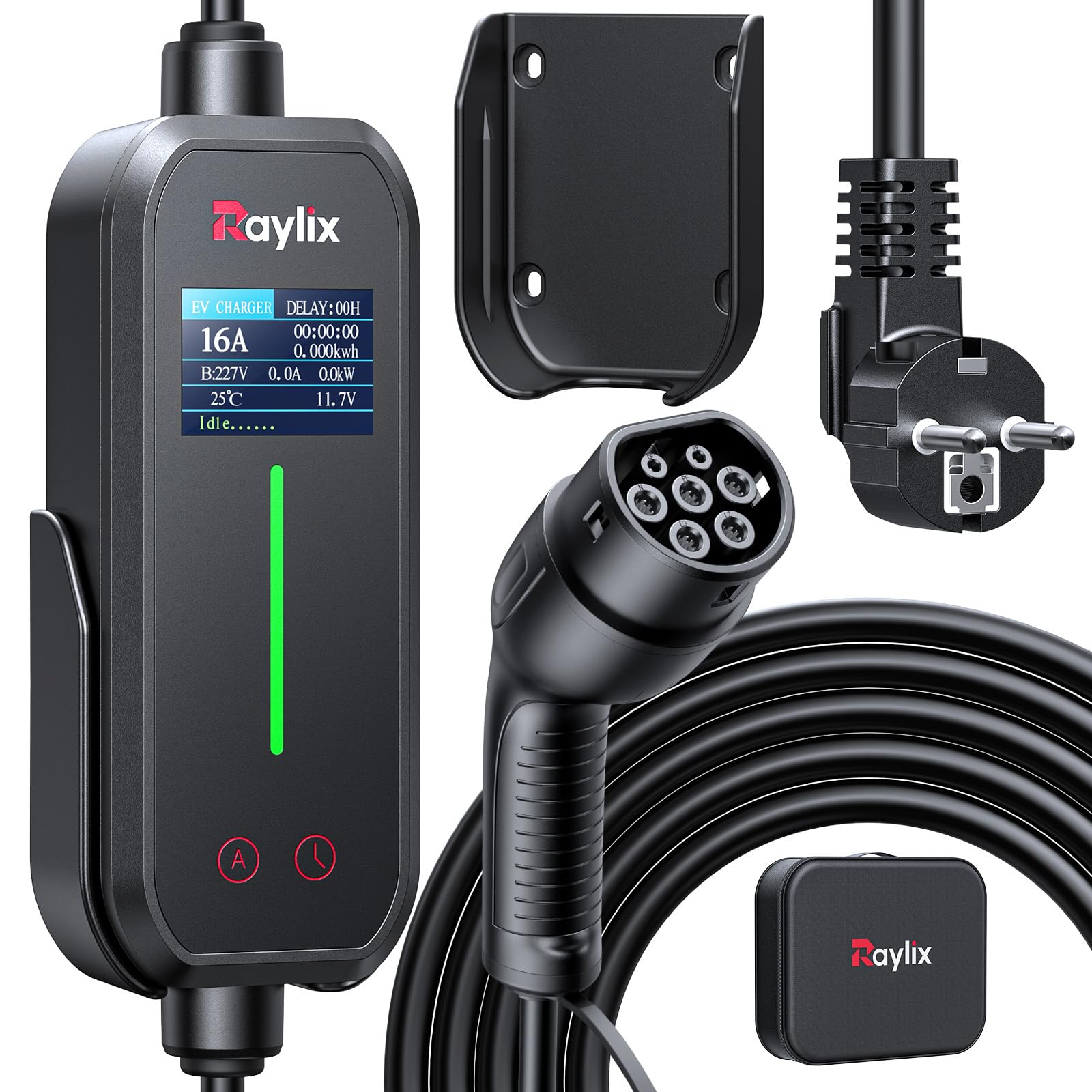 Raylix 3,68 kW Wallbox Colonnina Ricarica Auto Elettrica (7m, 8A-16A, Monofase) Con Contatore Elettrico, Corrente Regolabile e Ricarica Ritardata, Carichino Auto Elettrica Cavo Ricarica Auto Elettrica