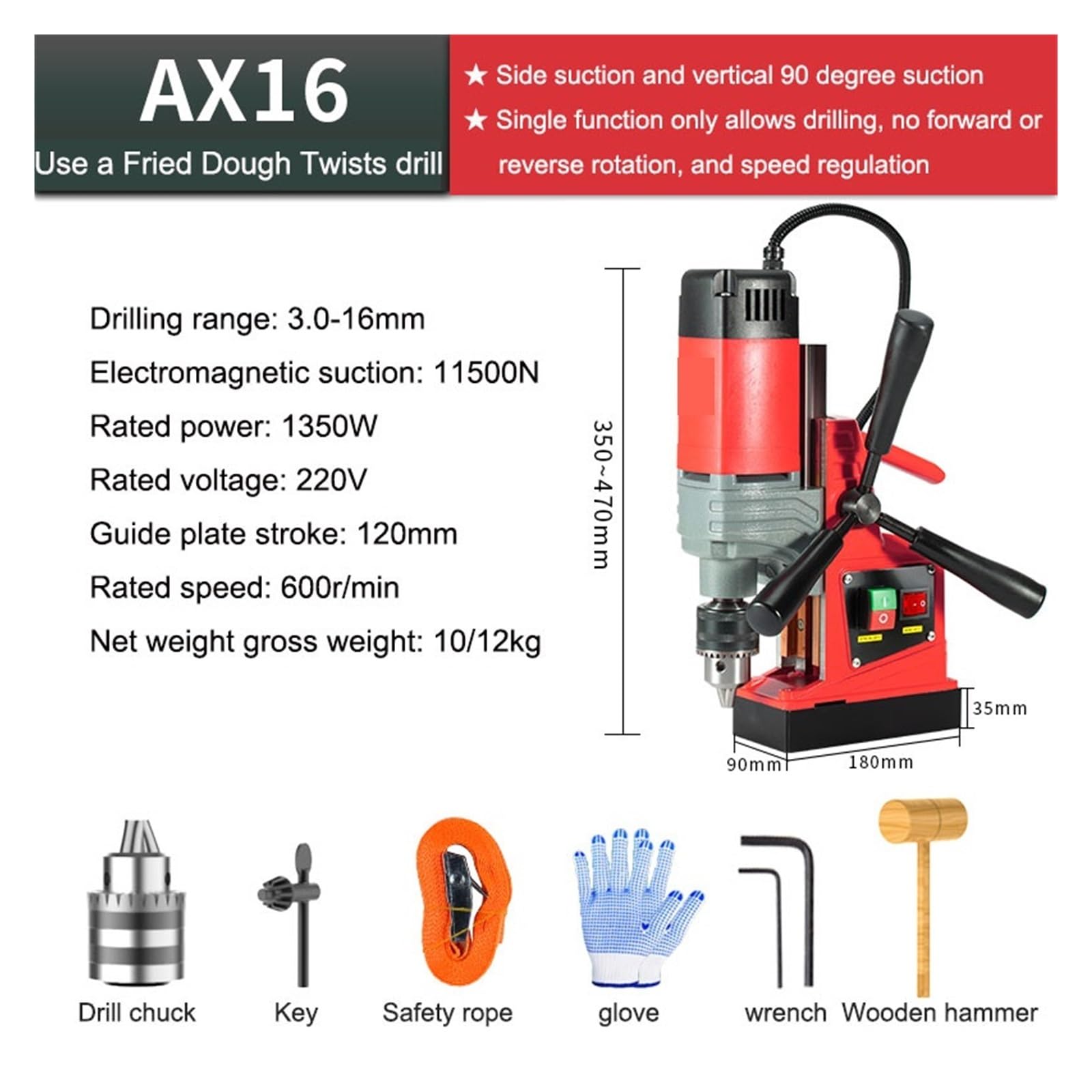 Piccolo Trapano Magnetico Elettrico Trapano da Pavimento Potente Trapano Magnetico Trapano Portatile di Livello Industriale(AX16 RE)