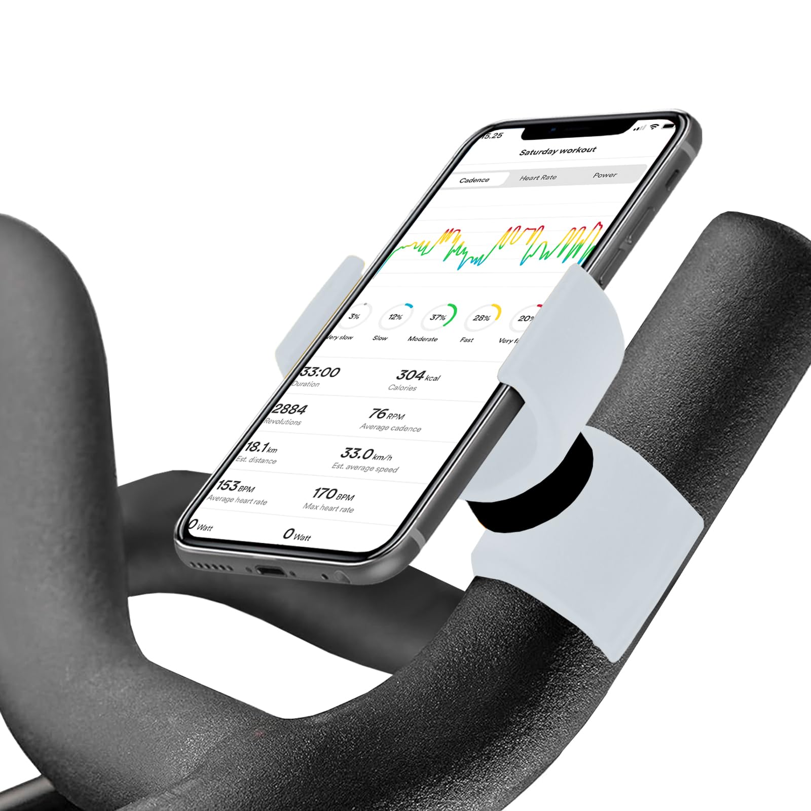 Renimove Phone Holder for Bike, Flat, Home Trainer, Treadmill, Compatible with Smartphones up to 7.5 Inches Screen, Secure and Stable Attachment 360° Rotation (White)