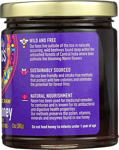 Miniatura 4 de Heavenly Organics Miel de neem cruda 100% orgánica (12 onzas) ligeramente filtrada para preservar vitaminas, minerales y enzimas hecha de colmenas