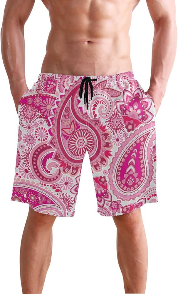 Amazon.com: Asian Paisley Pink Men's Swim Trunks Beach