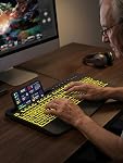 SABLUTE Large Print Backlit Keyboard with Wrist Rest， Wired USB Lighted Computer Keyboard with 7-Color & 4 Modes Backlit, Oversize Letters Keys Easy to See and Type Compatible for PC, Laptop