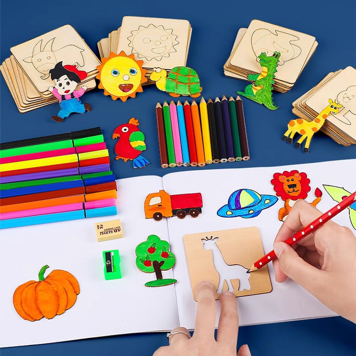 Wooden Stencils for Kids - 20 Piece Set -6
