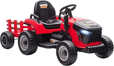 AIYAPLAY Kids Electric Tractor with Removable Trailer, 6 Wheel Kids Electric Car with 2.4G Remote Control, LED Light, Music, Horn, 3 Speed and Slow Start, 3-8 Years