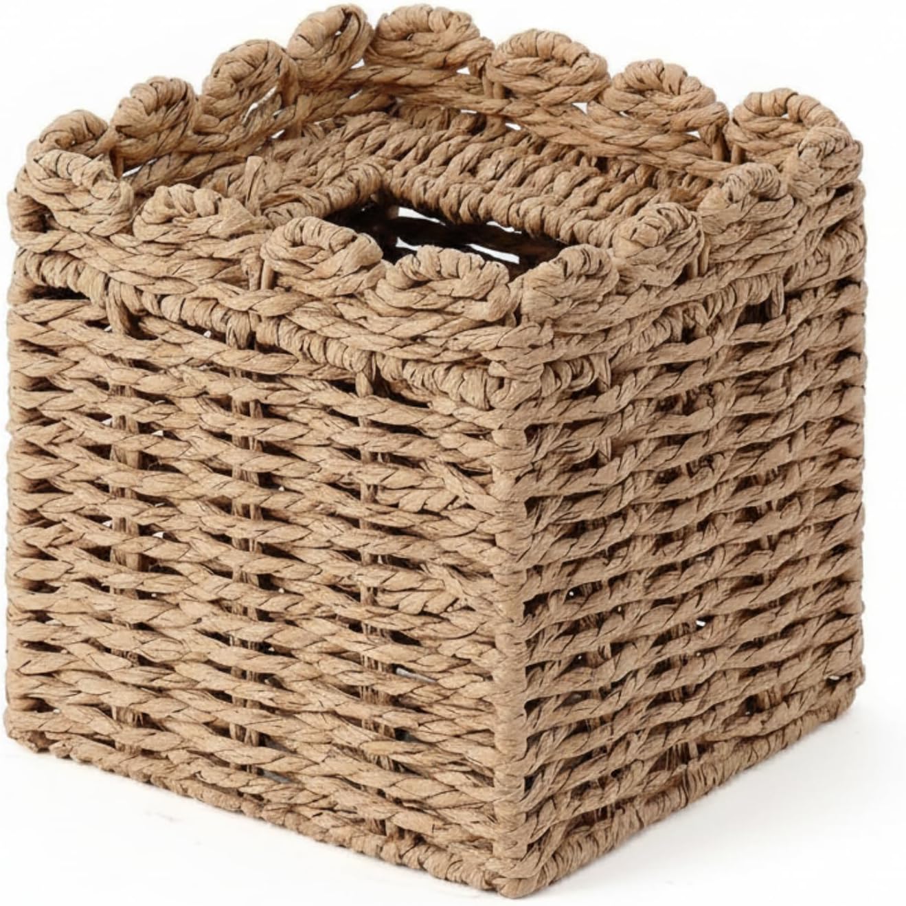 Chengu Scallop Tissue Box Cover, 5.9 Inch Paper Rope Rattan Square Boho Decorative, Woven Facial Tissue Holder, Creative Desktop Storage Ornament for Living Room, Bathroom, Toilet and Study