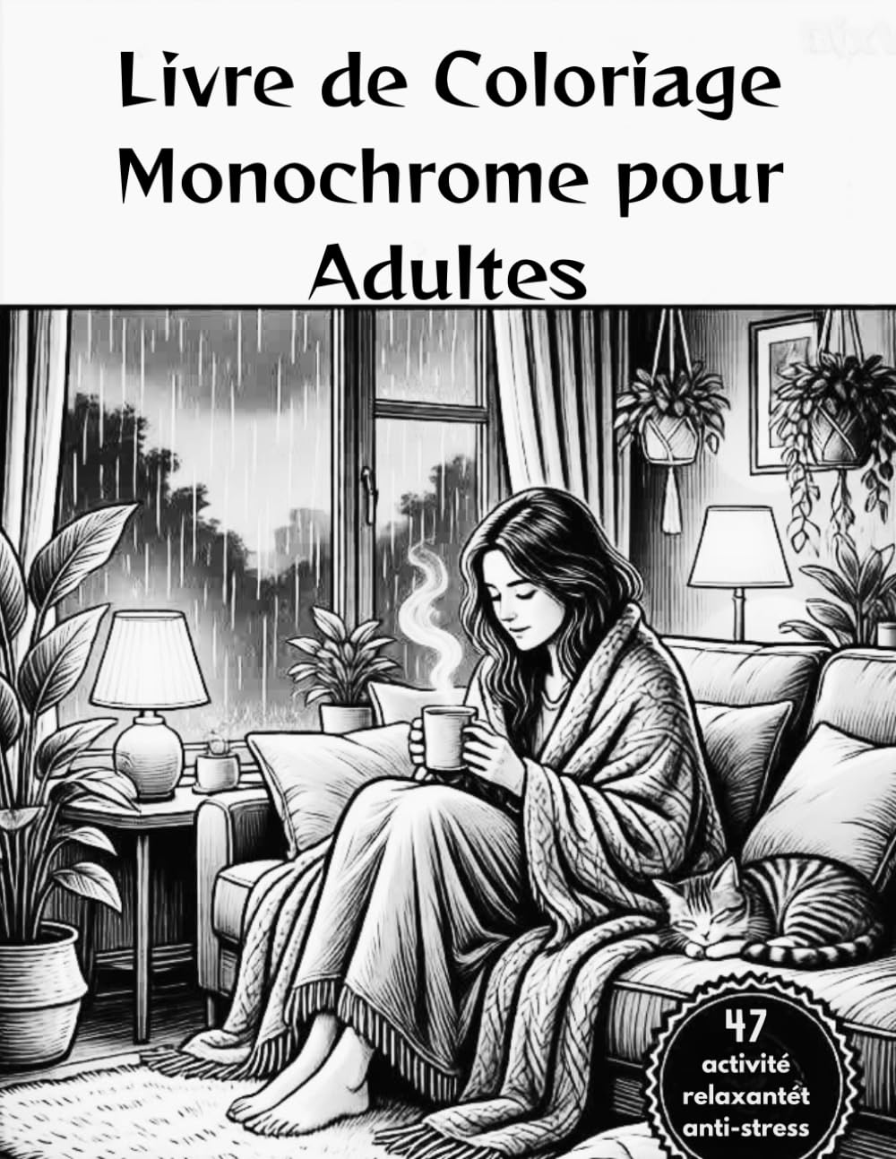 Livre de Coloriage Monochrome pour Adultes: 47 scènes apaisantes à colorier avec une seule couleur.Calme & Détente.simple, anti stress et relaxant