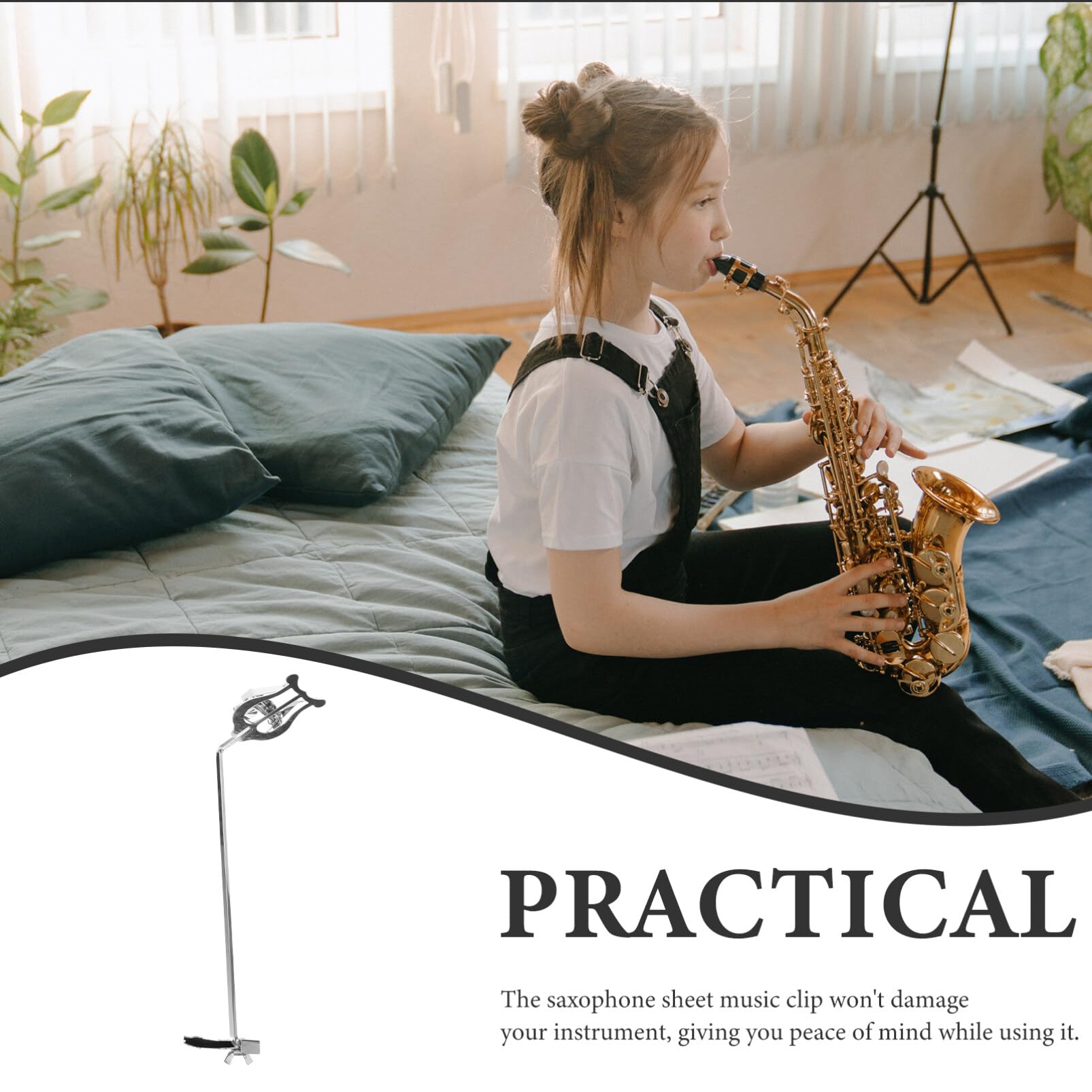 Alasum Trumpet Horn Marching Clamp-on Lyre Sheet Music Clip Saxophone Lyre Music Sheet Clip Sax Lyre Instrument Sheet Music Clamp Holder Accssories