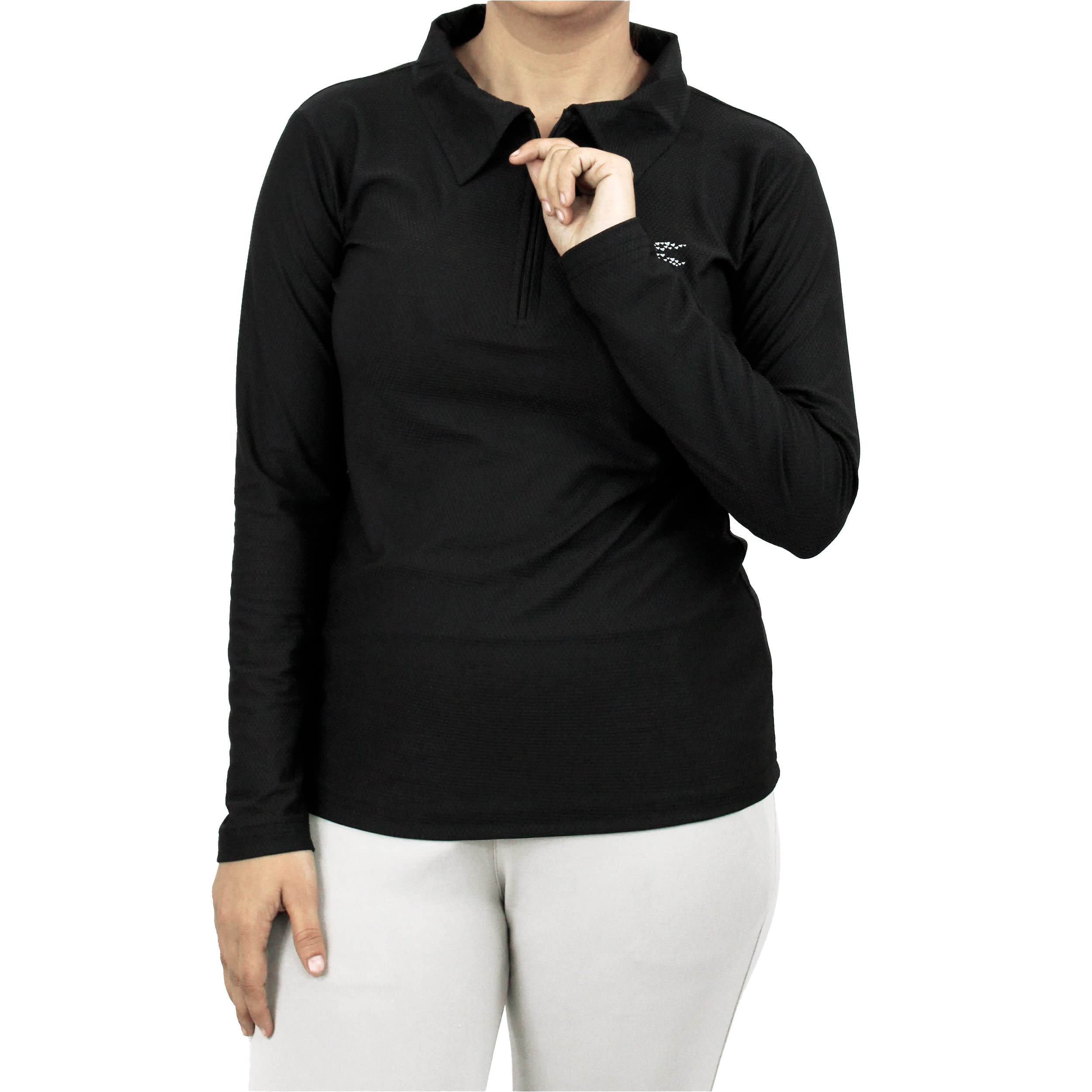 myo Full Sleeves Solid Women's/Girls Polo Neck T-Shirt |1/4 Zip Dry-Fit T-Shirt Black-picture-54