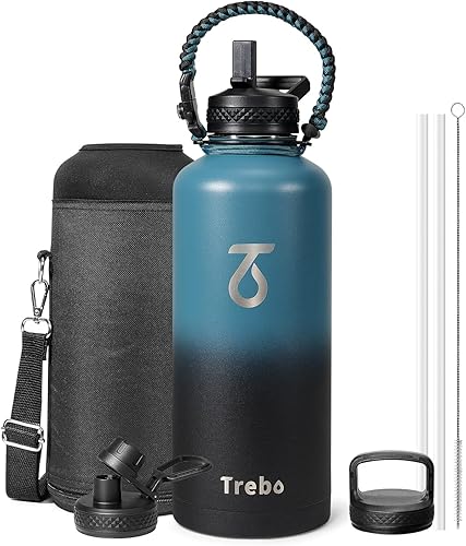 Miniatura 16 de Trebo Botella de Agua de 24 oz Aislada con Tapa y Pajita, Termo de Acero Inoxidable de Doble Pared al Vacío con Mango de Paracord, Frasco Deportivo