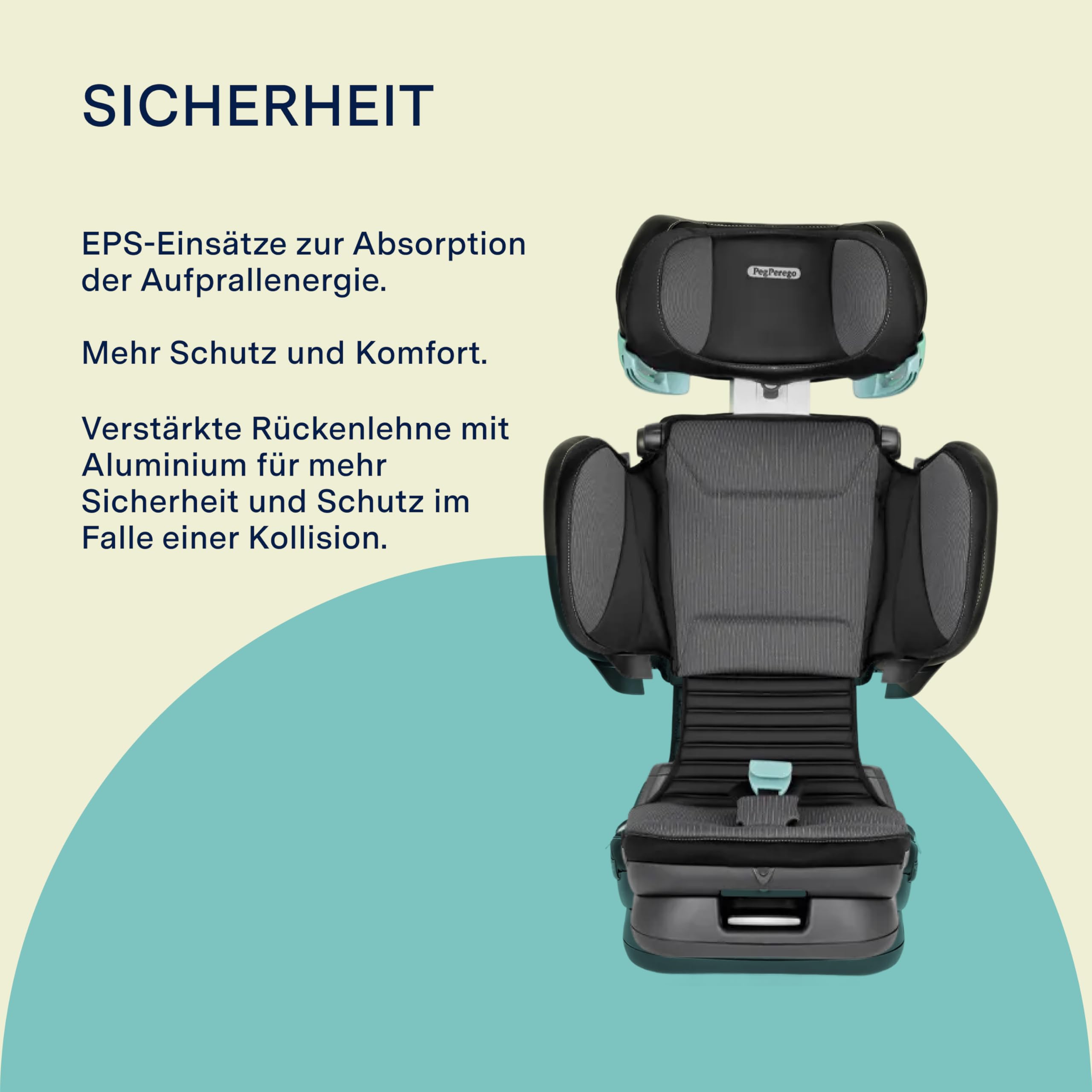 Peg Perego Viaggio Flex Autositz ISOFIX mit fortschrittlicher Technologie, verstellbar, klappbar, verstärkte Rückenlehne, für Kinder von 100 bis 150 cm (3-12 Jahre), 15-36 kg, Crystal Black