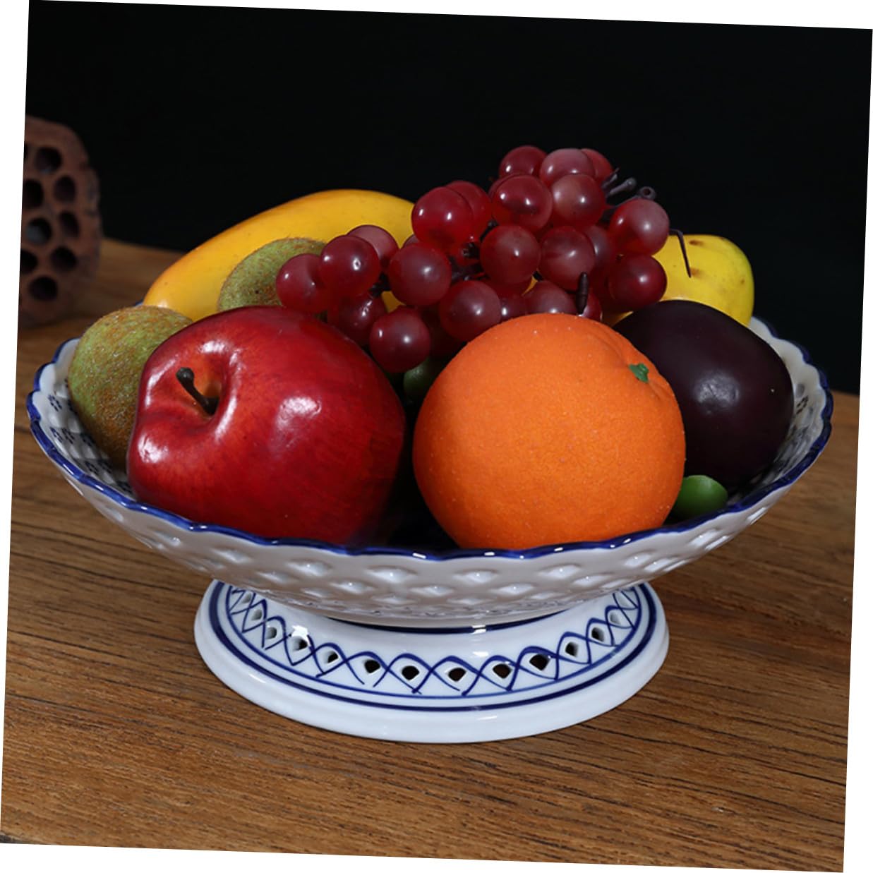 Plato de Frutas de Cerámica Azul Estilo Chino Peana