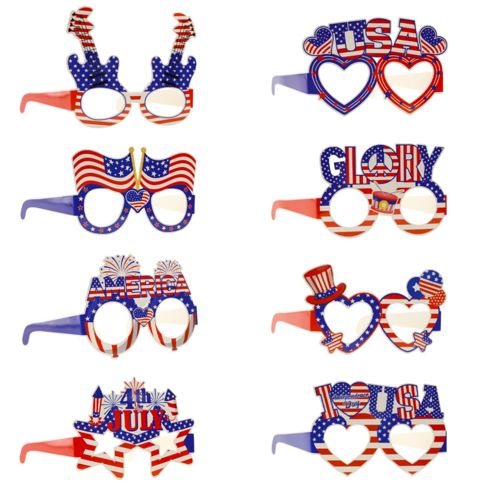 8 Pcs 4th July Party Decorations,American Decorations for Party,Party Props American Patriotic Decorations Favors,American Flag Glasses Patriotic,Photo Booth Props for Patriotic Memorial Dayfavors