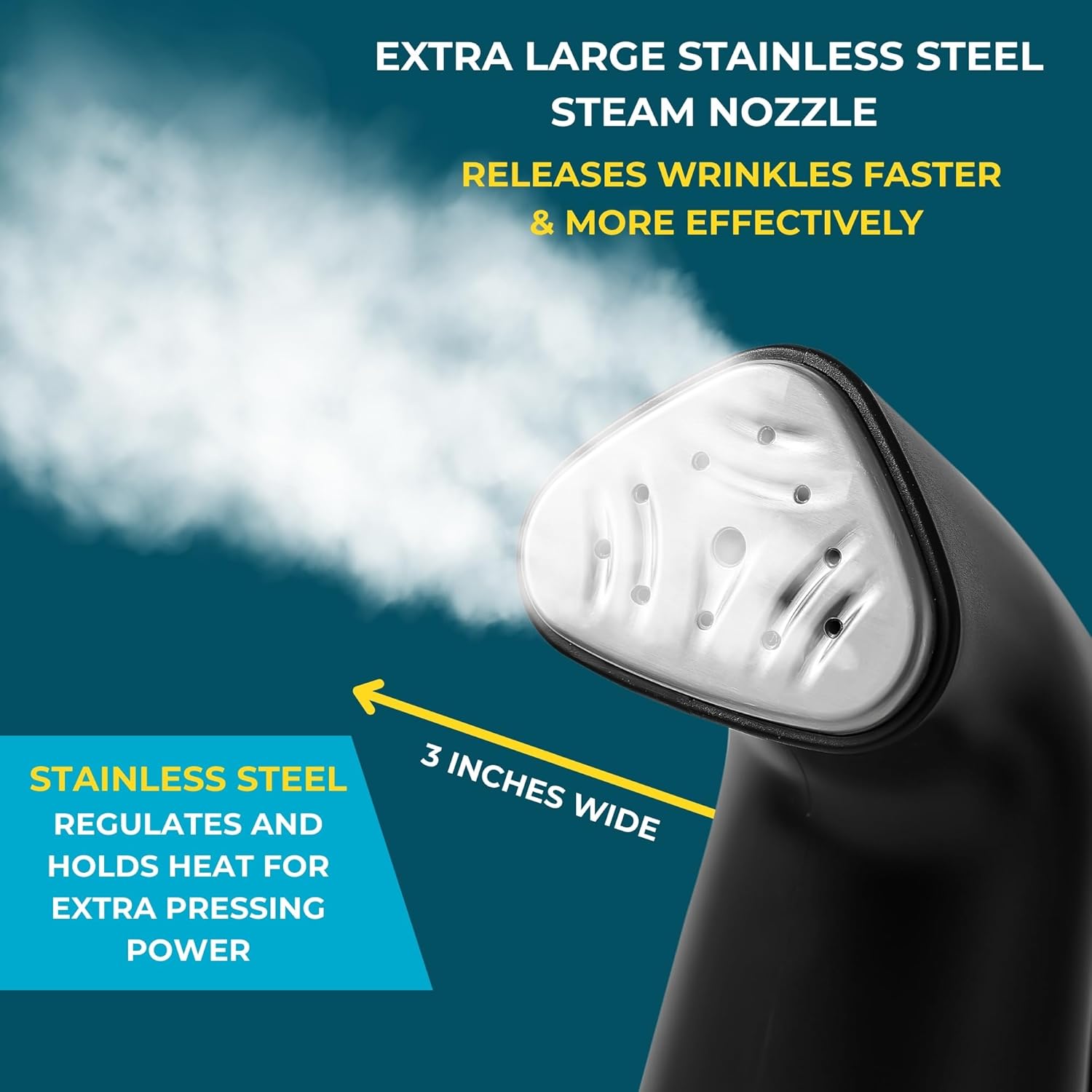 True & Tidy® Handheld Garment Steamer for Clothes with Water Cup Accessory, Portable Travel Steam Iron, Stainless Steel Plate up to 10 mins of Continuous Steam, 800 Watts, Black