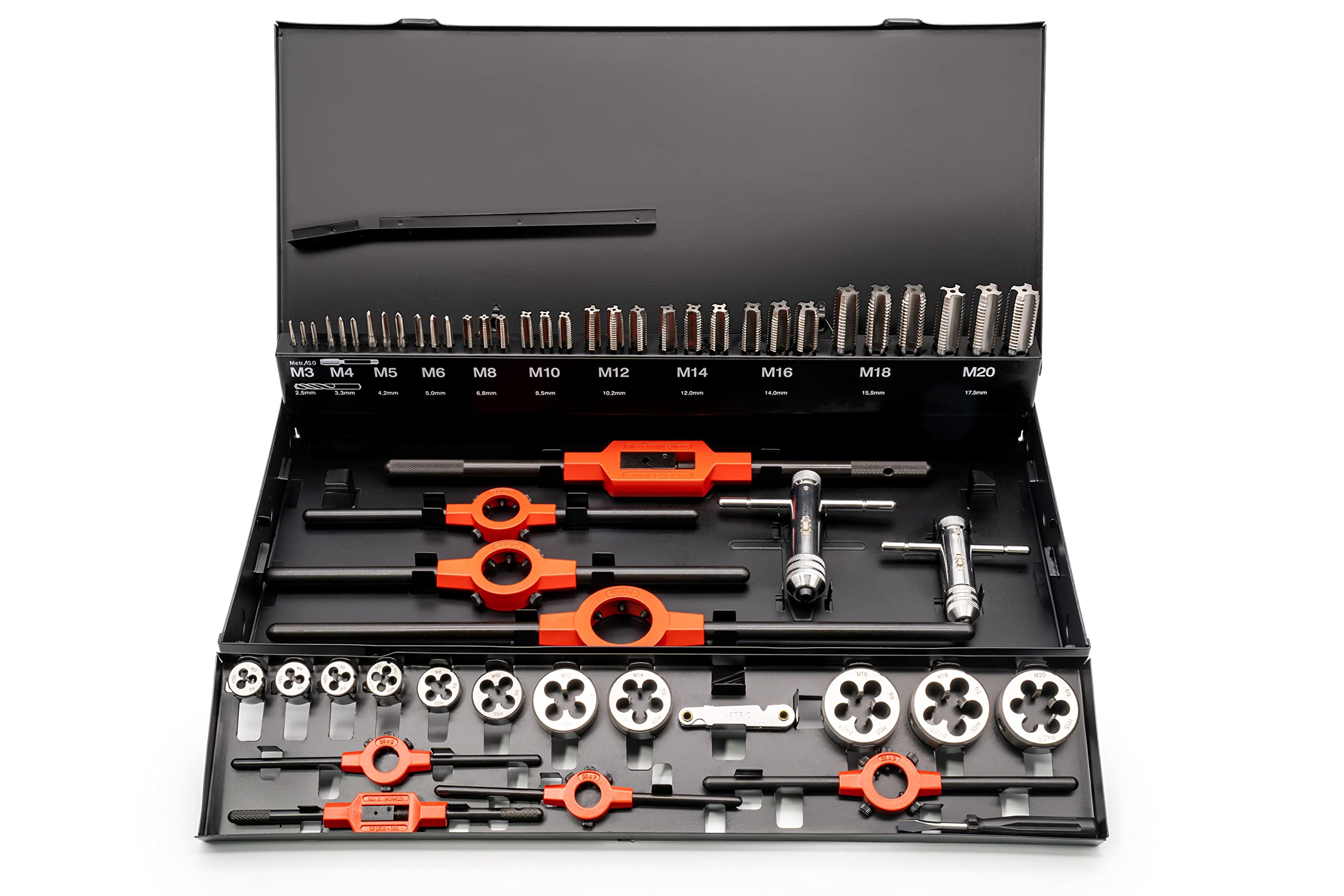 BAER Gewindeschneider Set M3 - M20 HSS DIN352 - Handgewindebohrer - Schneideisen - Windeisen - Schneideisenhalter - Gewindeschneiderset - Gewindebohrersatz