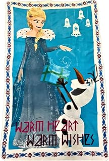 DIISNEY Disney Frozen Princess Anna, Elsa and Olaf Snowflakes and Castle Throw Blanket (Light Blue)