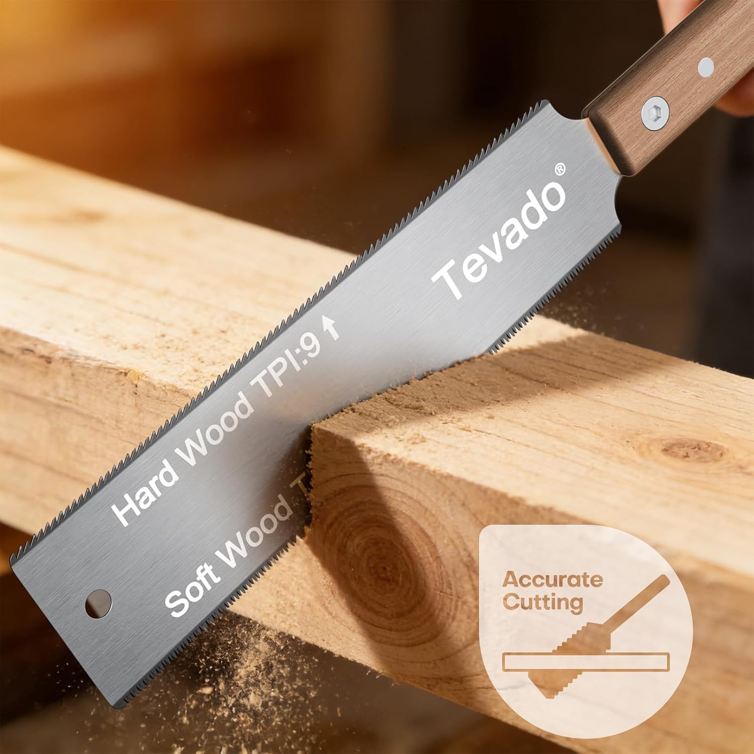 10-Inch Japanese Hand Saw, Double Edge 15/9 TPI Flush Cut Pull Saw, Tevado image 5