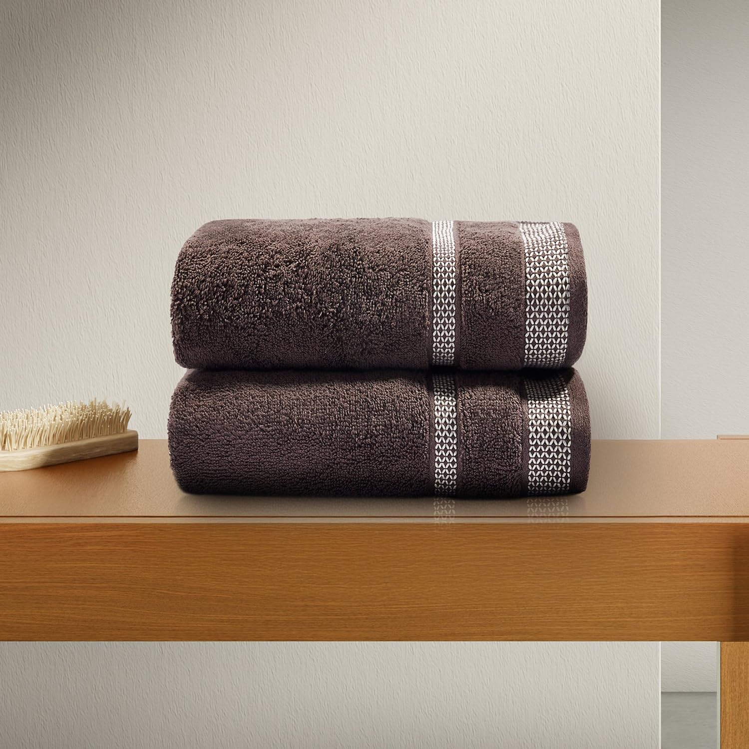Spaces Hygro 100% Cotton 600 GSM Dobby Plain Premium Hand Towel Set of 2 | Super Absorbent, Quick Dry & Ultra Soft - 40 x 60Cm - Dark Brown-picture-21