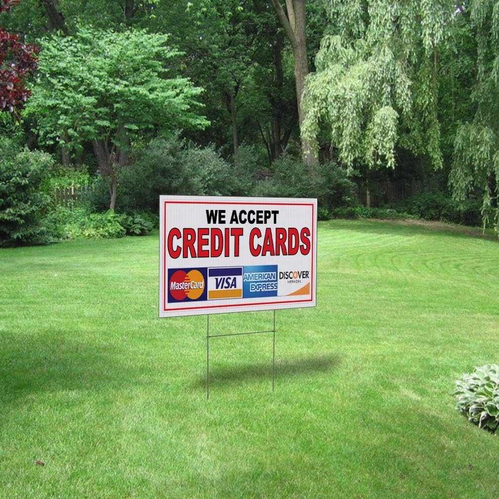 Weatherproof Yard Sign We Accept Credit Cards Restaurant Cafe Bar A Red Lawn Garden Buy Here Pay 24x18 Inches 2 Sides Print