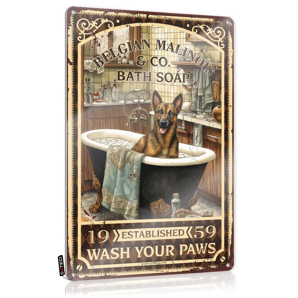 MWFKKADDB Funny Coffee Signs Belgian Malinois Bath Soap Wash Your Paws Tin Sign Quilting Giftsboho Bathroom Wall Decorvintage Room Decormens Decor Funny Bedroom Decor Funny Sign Decor(30X40CM)