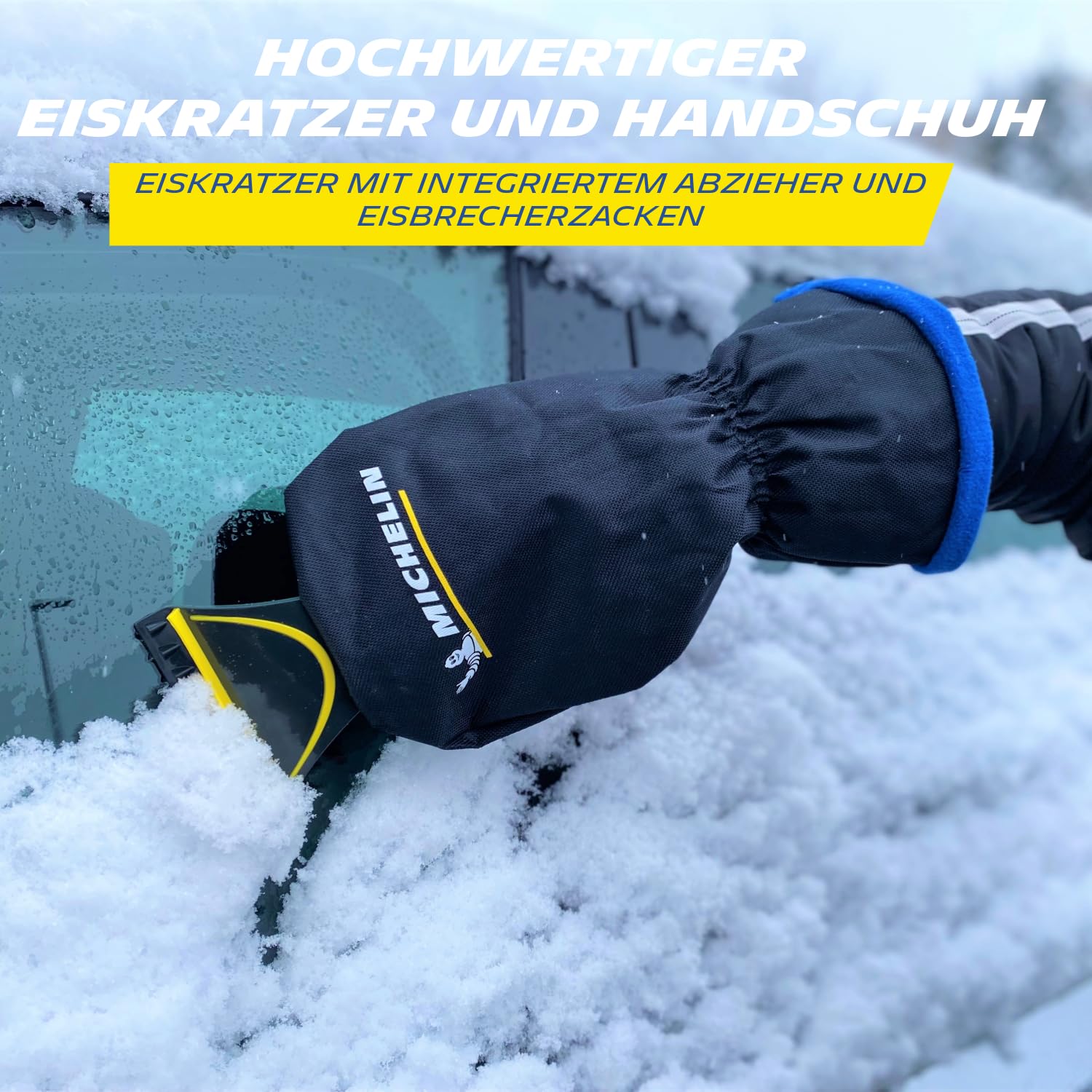 MICHELIN Skrobaczka do lodu z rękawicą, skrobaczka do lodu z wodoszczelną rękawicą, unisex, czarna/żółta