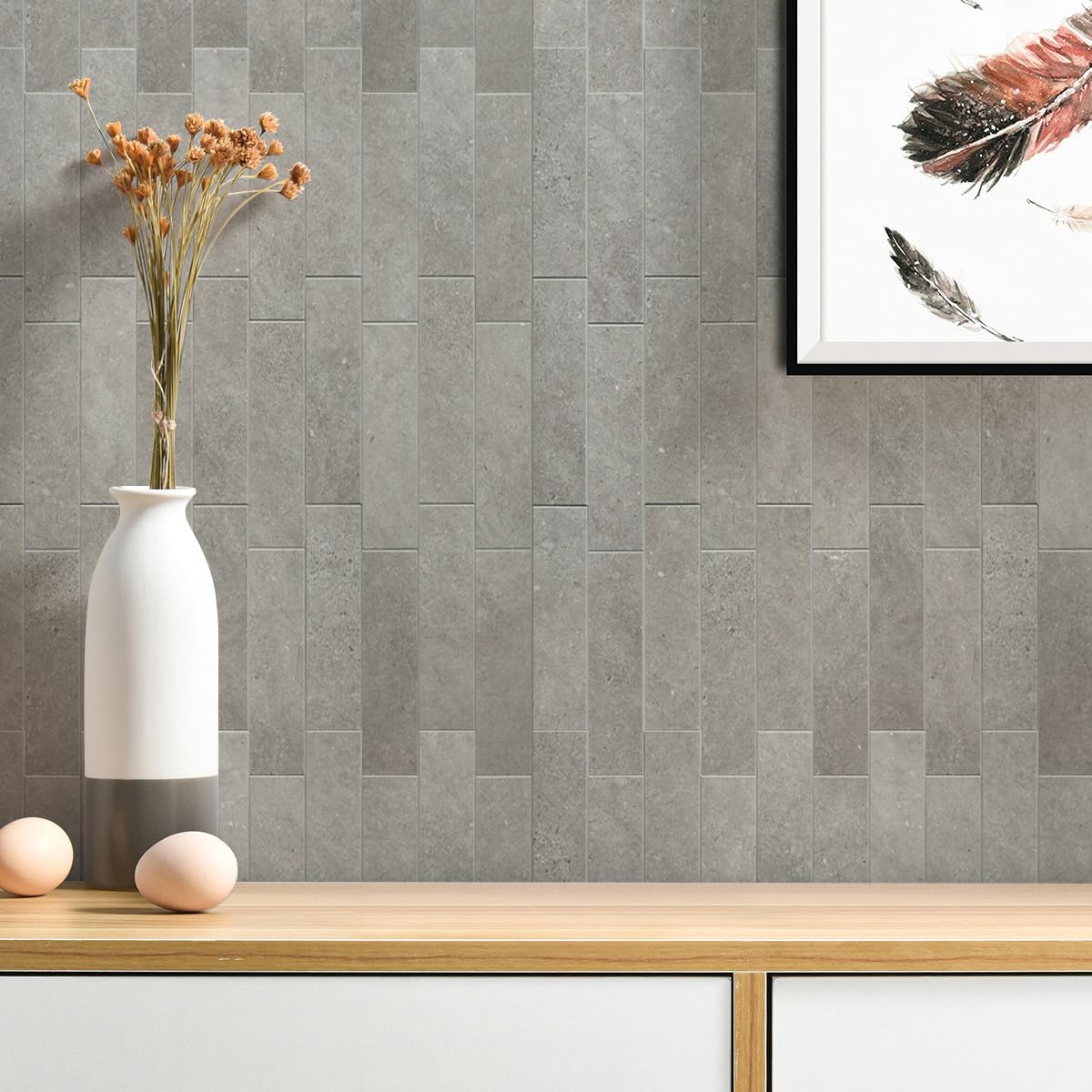 COLAMO 10 azulejos de pared de piedra sintética mate gris roca, ladrillo autoadhesivo para azulejos de pared decorativos, salpicaduras para cocina, sala de estar, dormitorio, baño, chimenea