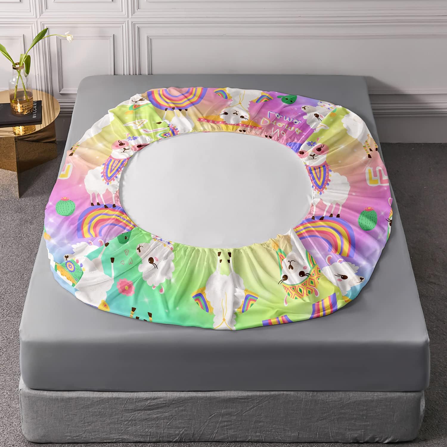 HOSIMA Kids Bedding Set,Cartoon Super Cute Llama Full Size Bed Fitted Sheets,Rainbow Bedding Sets for Girls,Girly Sweet Lovely Animal Alpaca Theme Room Decor,Princess Toddler Bedding Set.