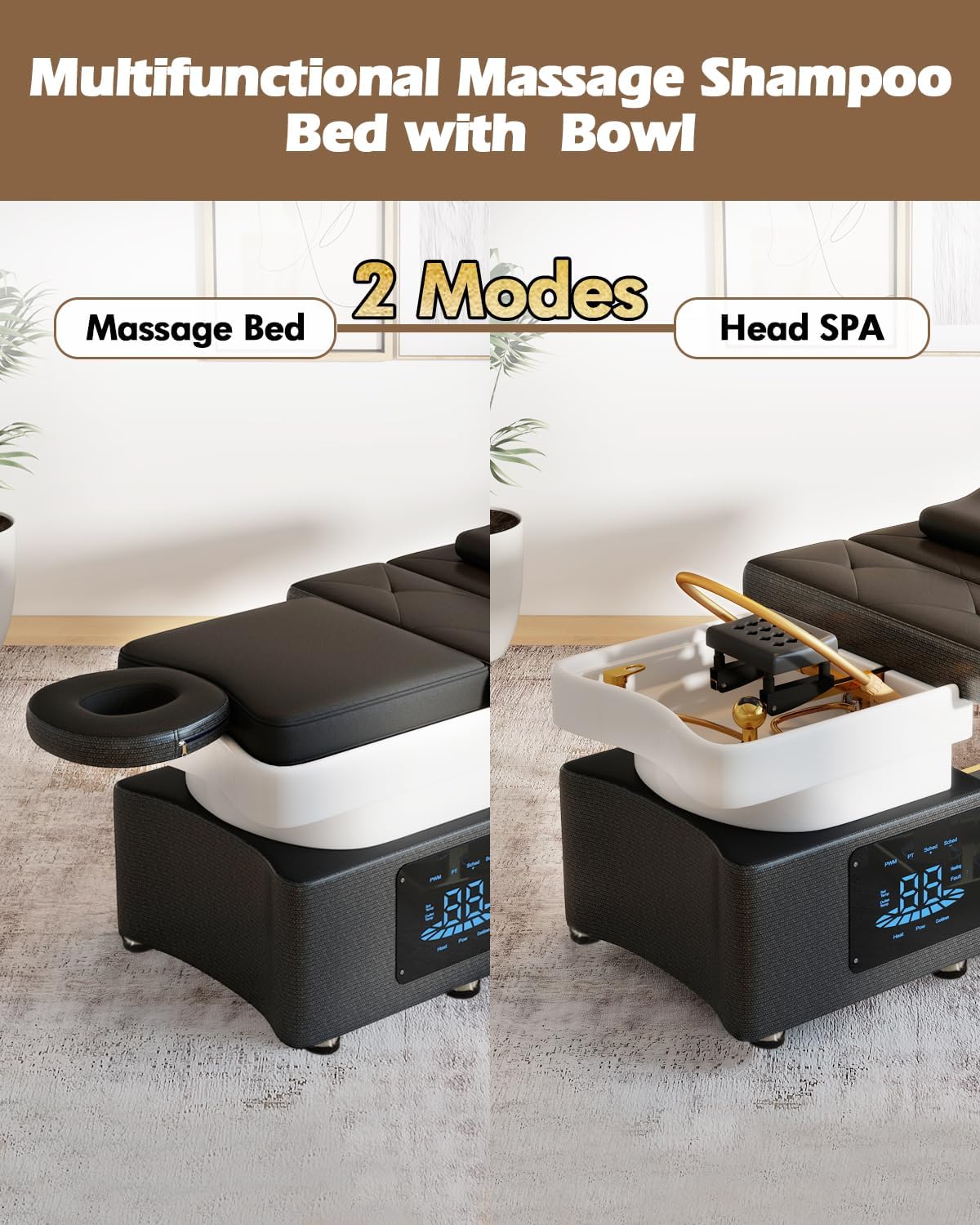 Artist hand Head Spa Bed, Hair Washing, Shampoo Massage Bed with Water Cycle Salon Equipment for Beauty Head Spa, Constant Temperature System(Gold)