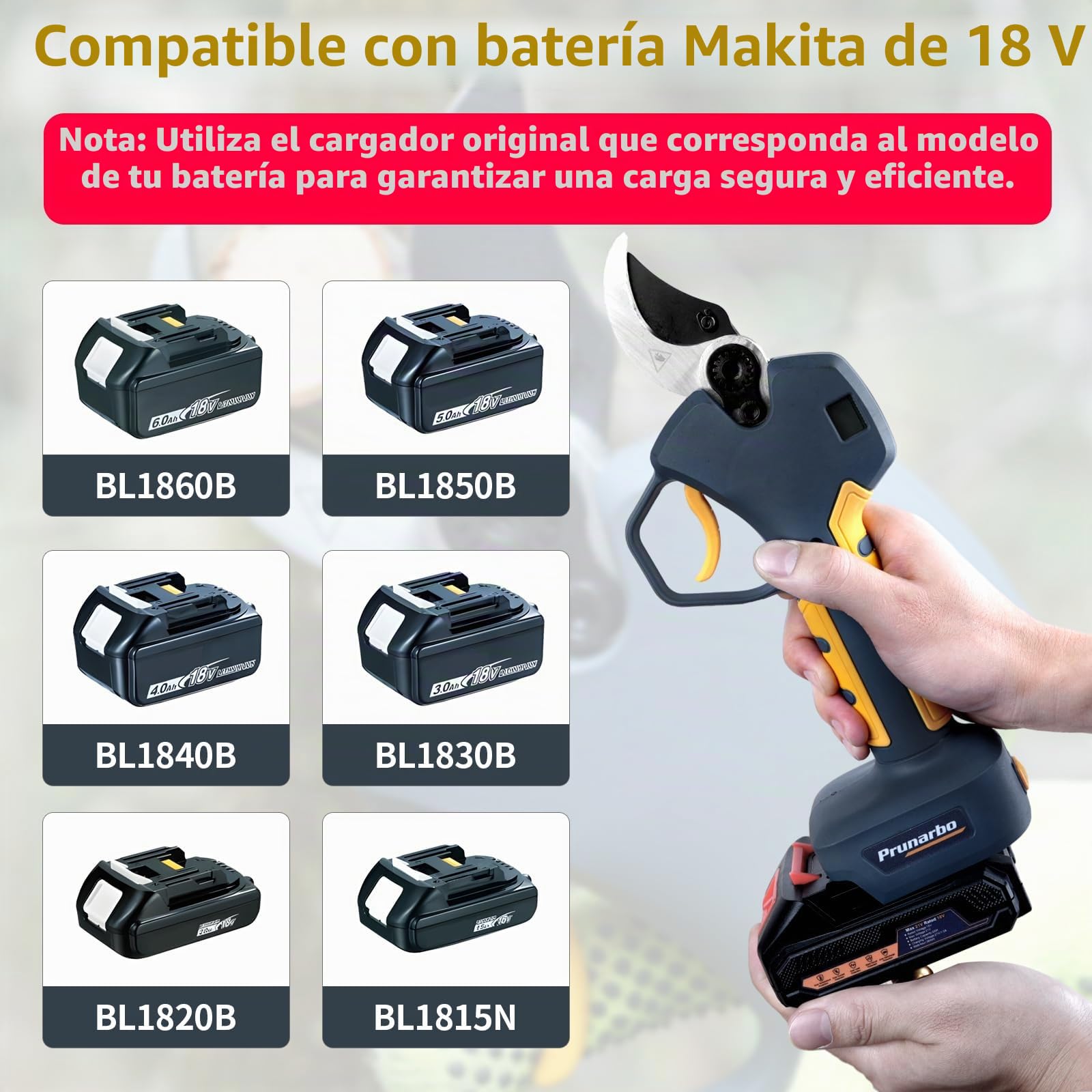 Tijera de Poda Eléctrica 40mm Compatible con Makita 18V | Solo Herramienta Sin Batería Ni Cargador, Motor Sin Escobillas, Hojas SK5 Para Poda De Árboles Y Jardines