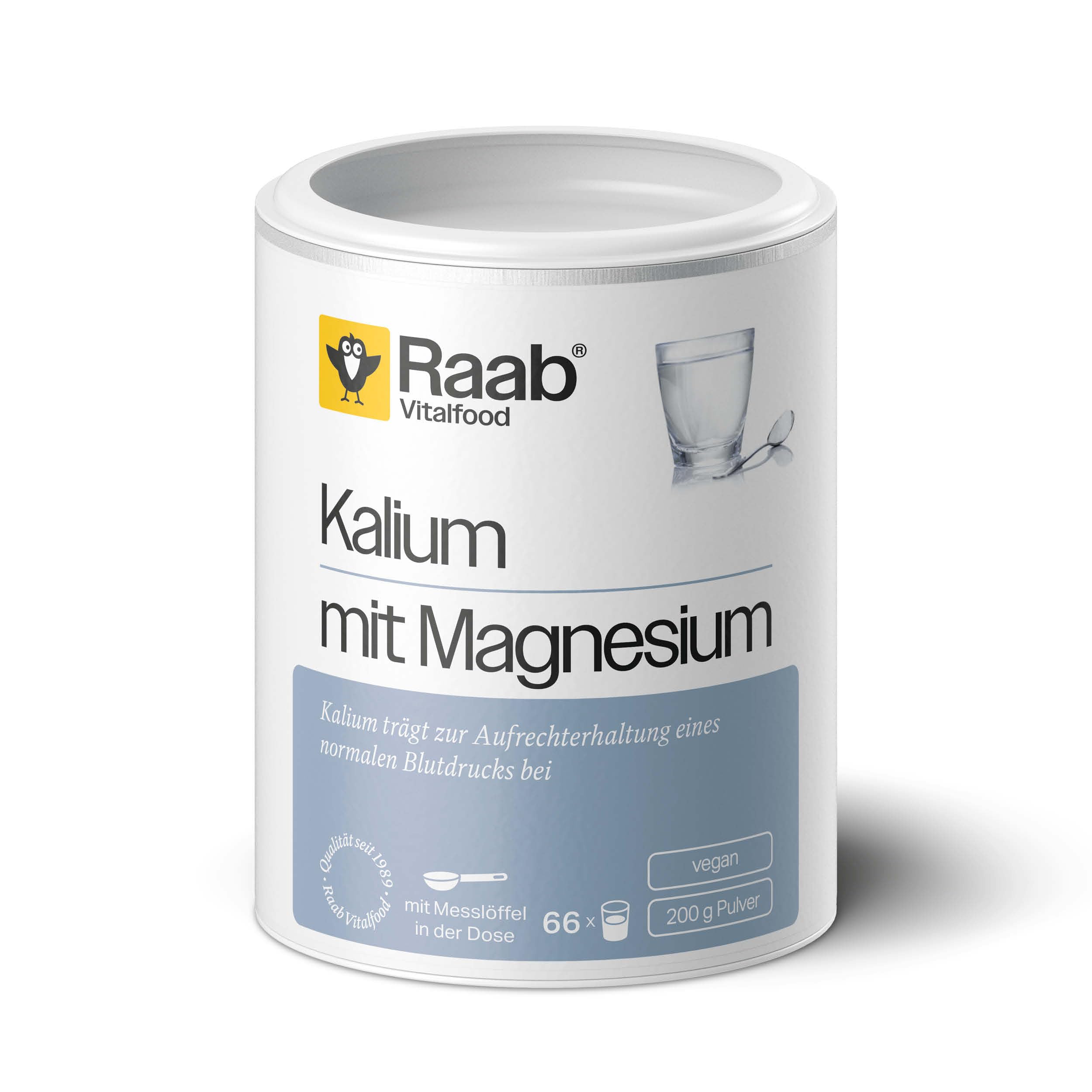 Raab Vitalfood Potasio con polvo de magnesio (200 g) - para nervios, función muscular y potasio para la presión arterial, composición ideal, sin aditivos