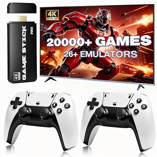 UWDFH Retro Gaming Console, 2026 Gaming Stick Pro, 20000 Games -64GB, 4k HDMI Output, and 2.4GHz Wireless Controller, 26 Classic Emulators, Plug and Play Video Games for TV (Black)