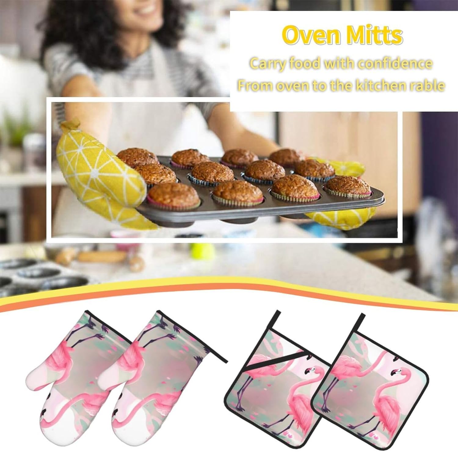 Love Flamingo Prints Kitchen Covers: Waterproof Oven Layers for Safe Cooking & Easy Cleanup - 4 Piece Heat Protection Set