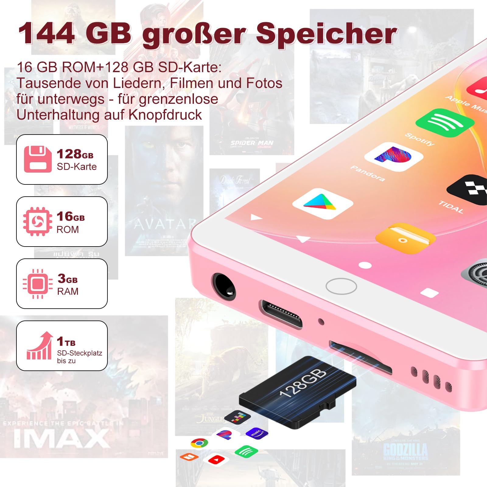 144GB Reproductor MP3 Con WiFi Bluetooth, Pantalla IPS táctil 4.02"