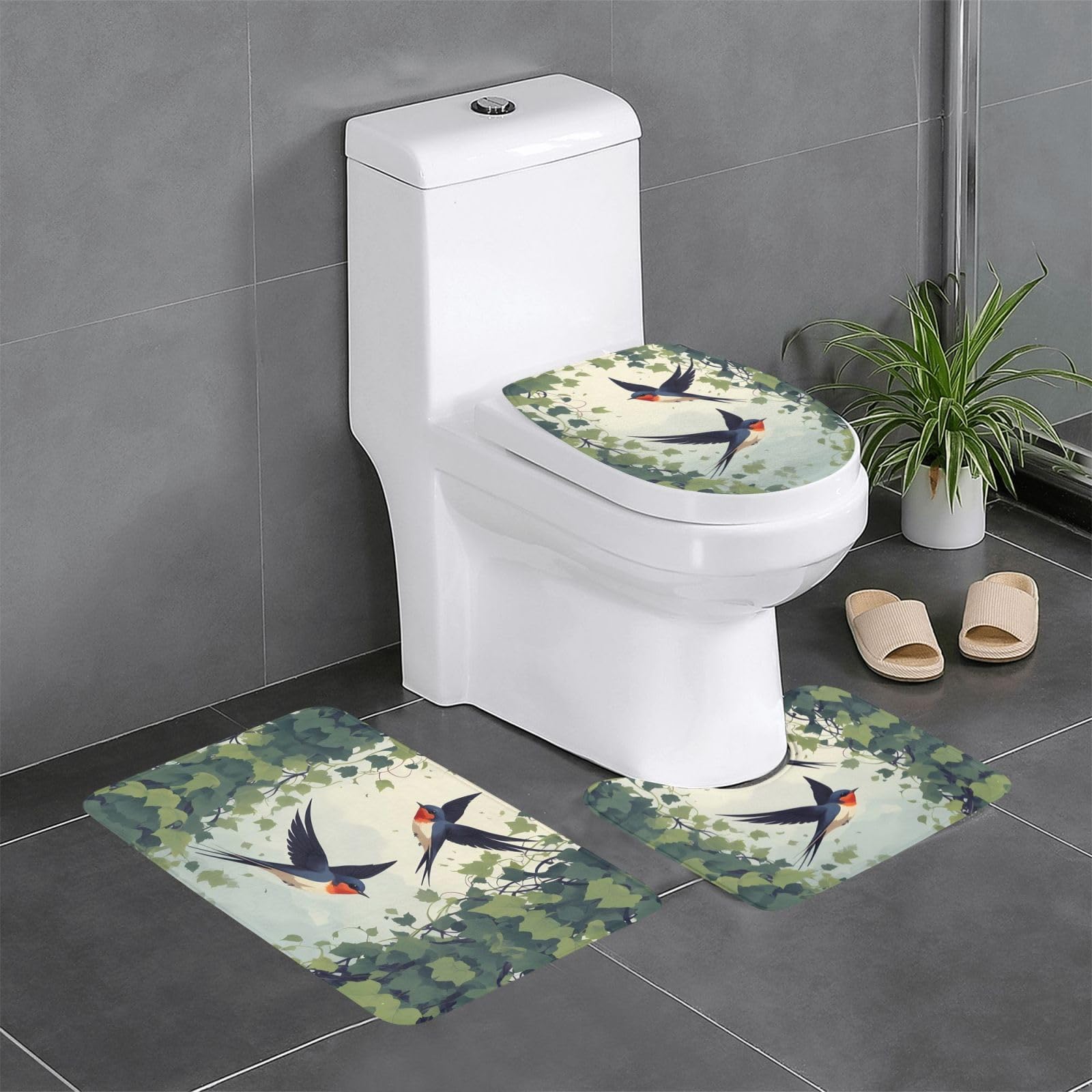 Tapis de salle de bain Swallows lot de 3 pour toilettes et lavabo