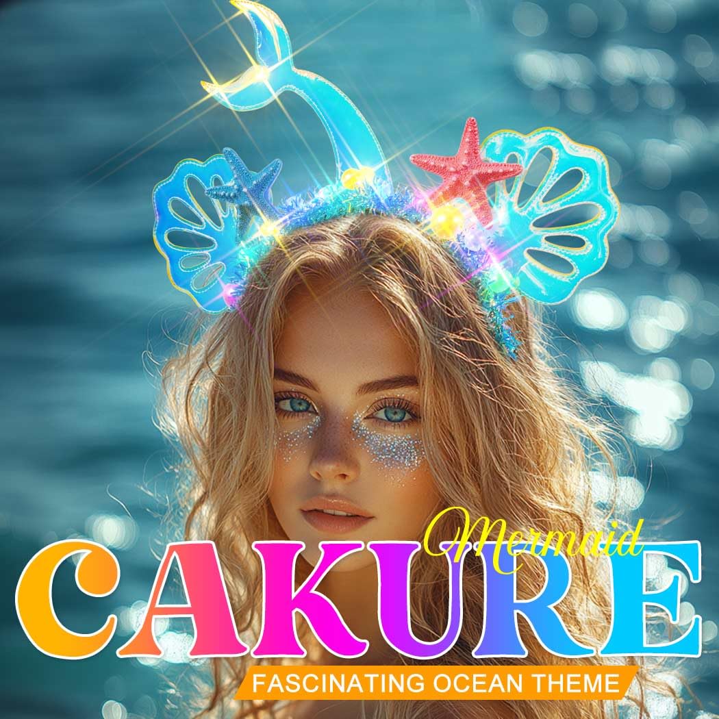 CAKURE Light Up Headband Led Mermaid Headbands Glowing Starfish Hair Band Mermaid Hair Accessories for Women and Girls - Image 7
