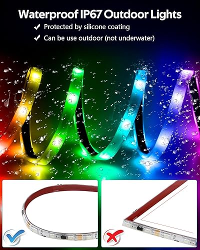 Miniatura 6 de Aclorol Tira de luces LED RGB Smart IC de 100 pies, 1 rollo de tira de luz LED para exteriores, impermeable, IP67 24 V, efecto de persecución
